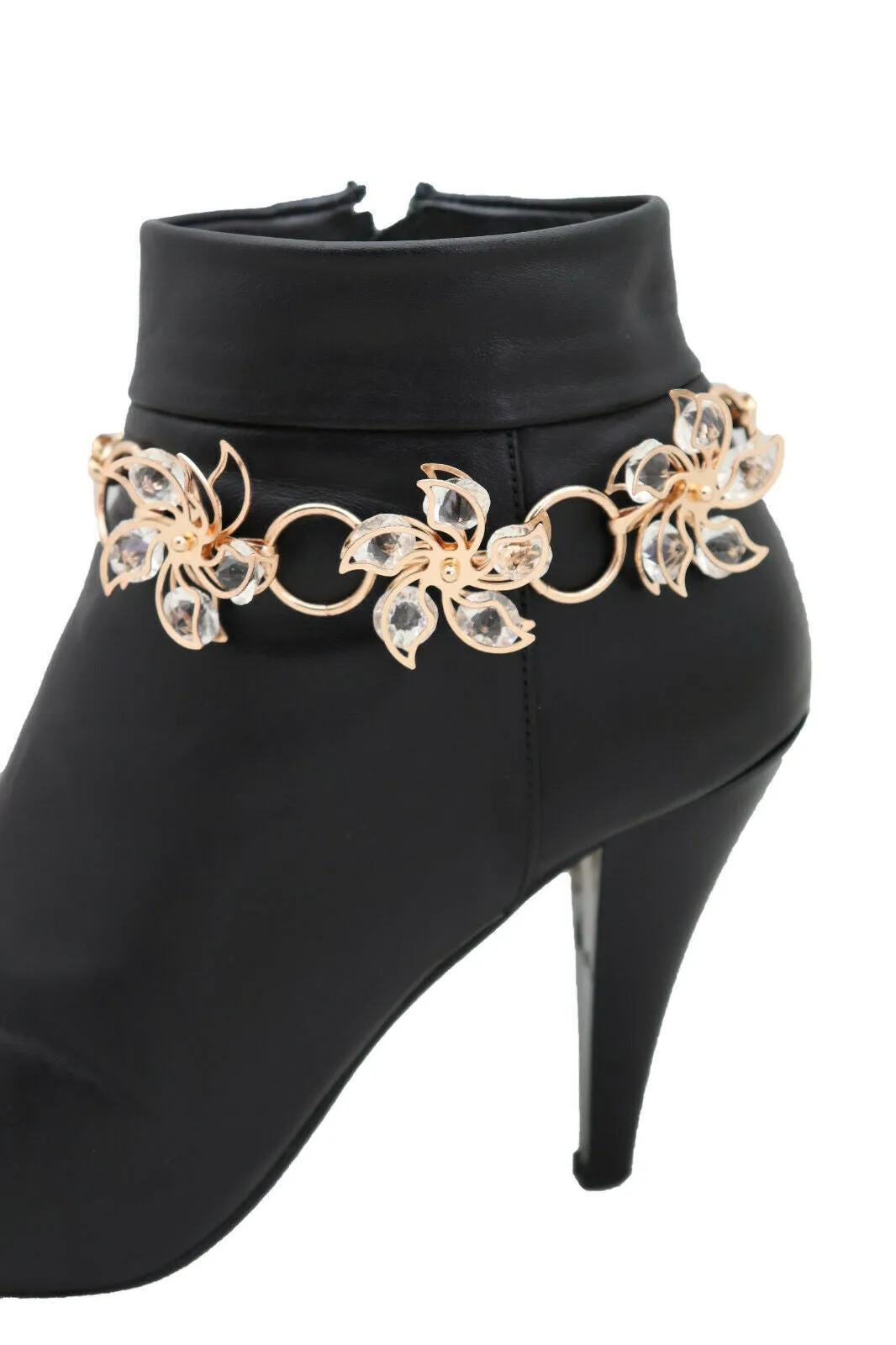 Gold Metal Chain Boot Bracelet Shoe Bling Flower