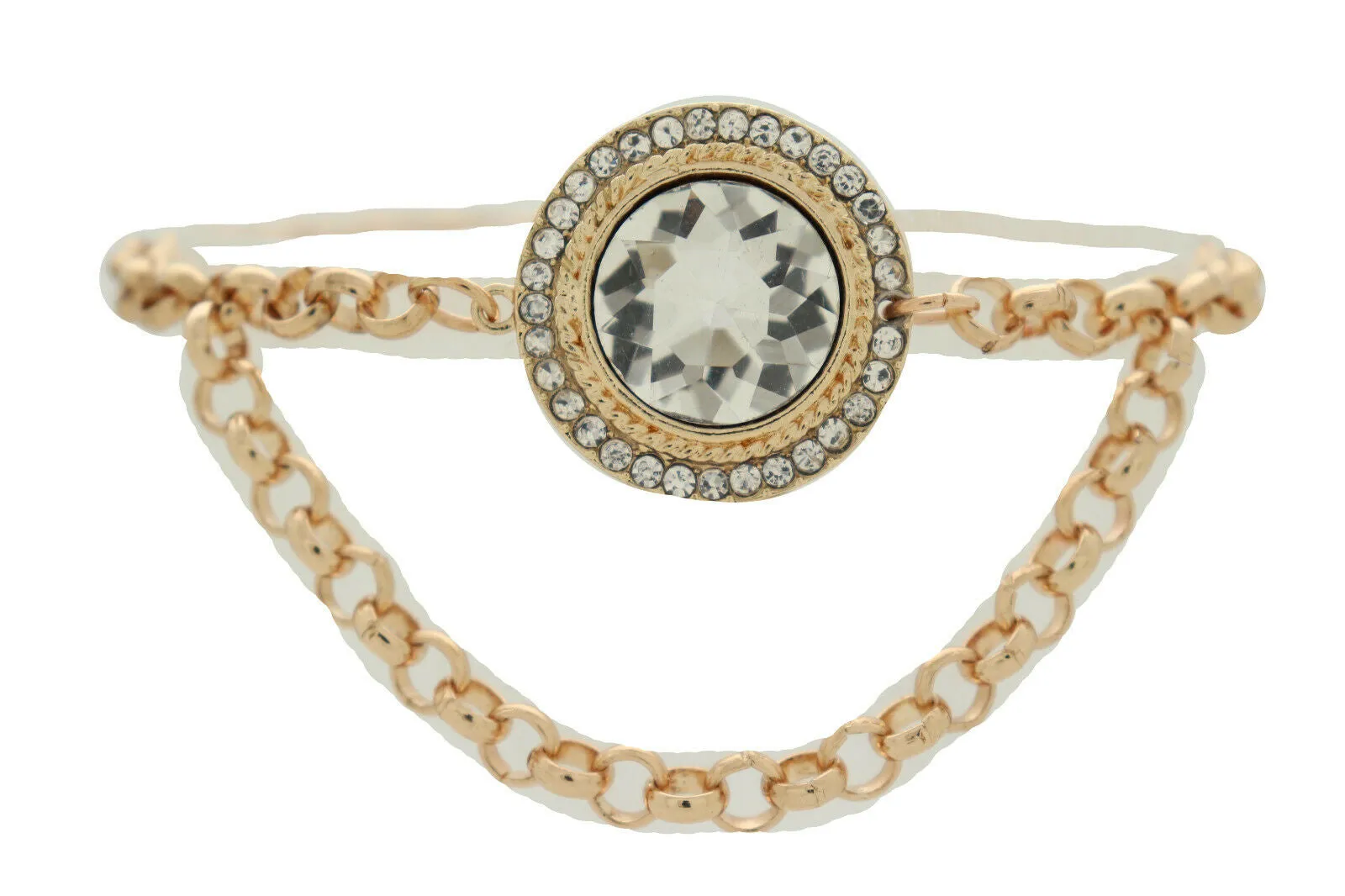 Gold Metal Chain Circle Gem Pendant Boot Bracelet