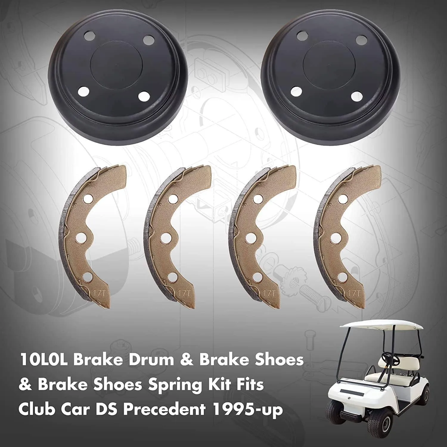 Golf Cart Brake Drums & Shoes Spring Kit for Club Car DS and Precedent - 10L0L