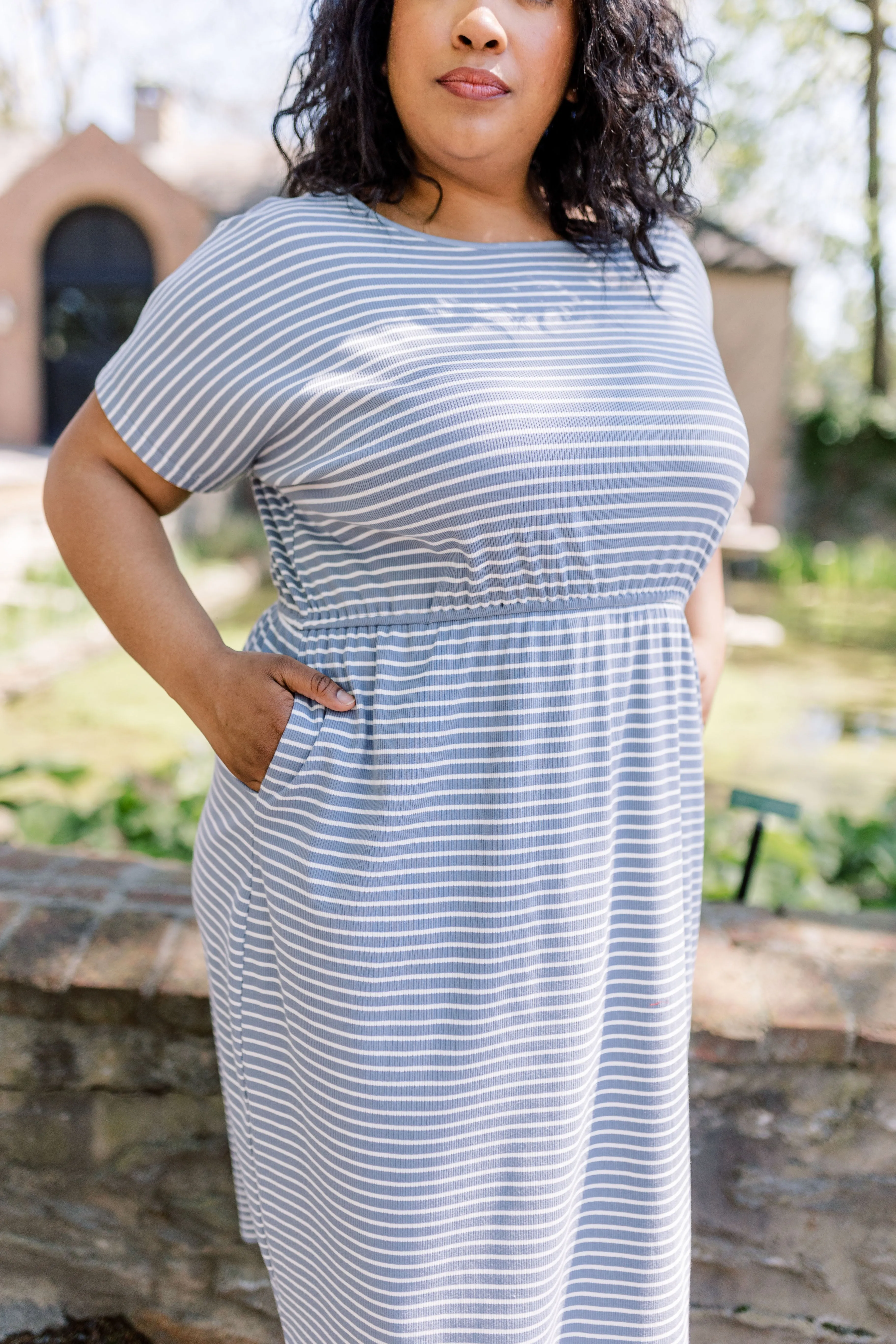 'Hannah' Striped Cotton Blend Midi Dress