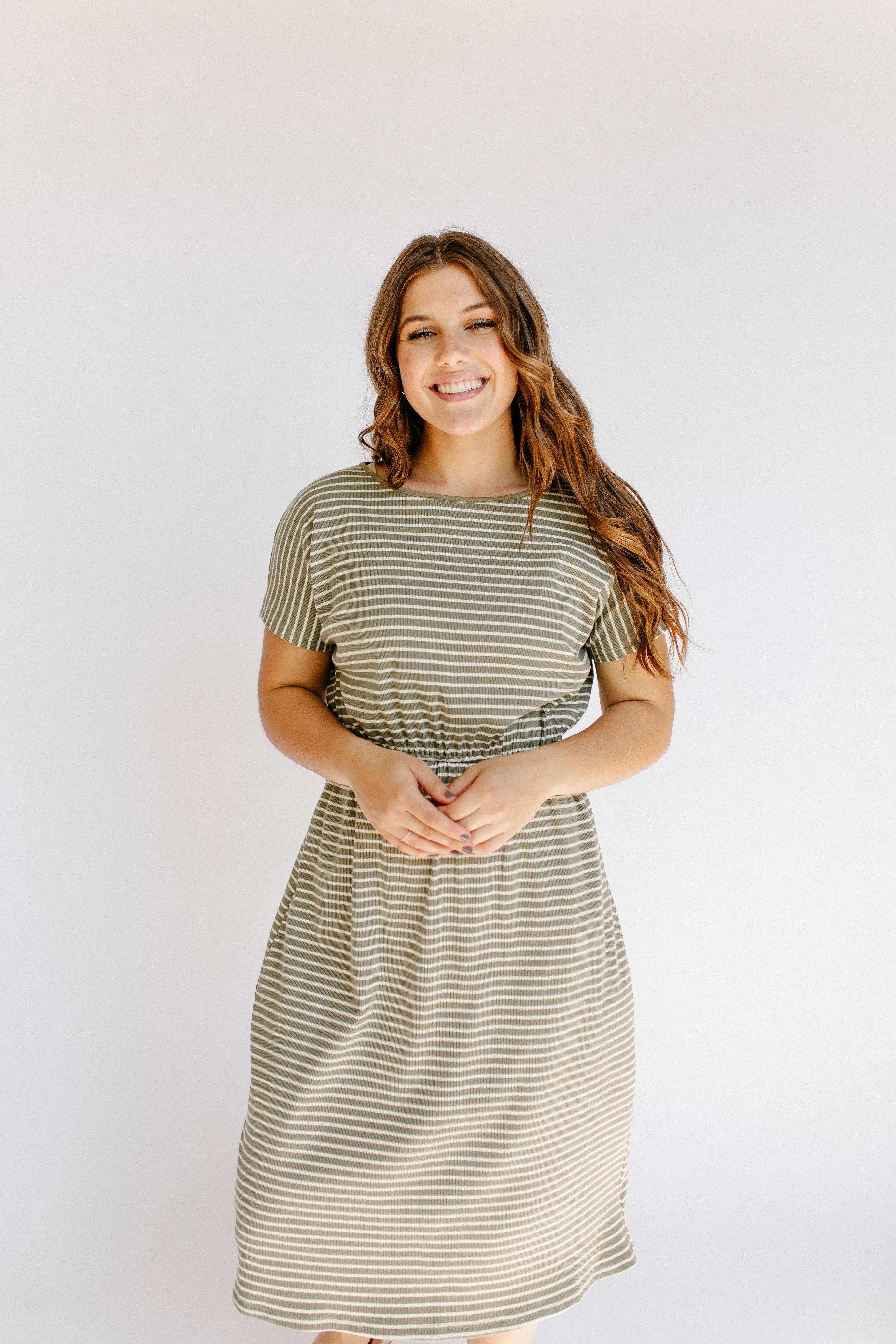 'Hannah' Striped Cotton Blend Midi Dress