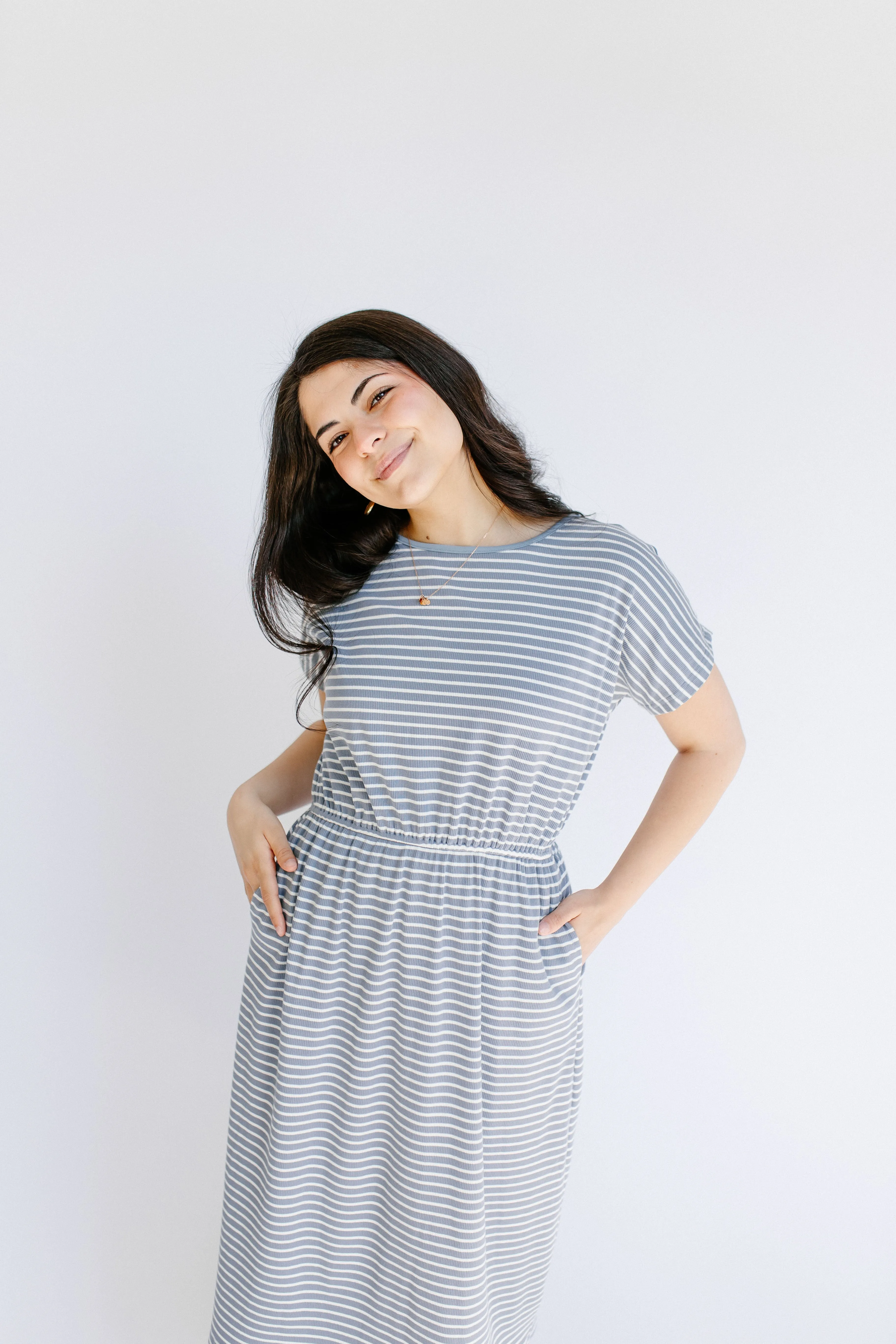 'Hannah' Striped Cotton Blend Midi Dress