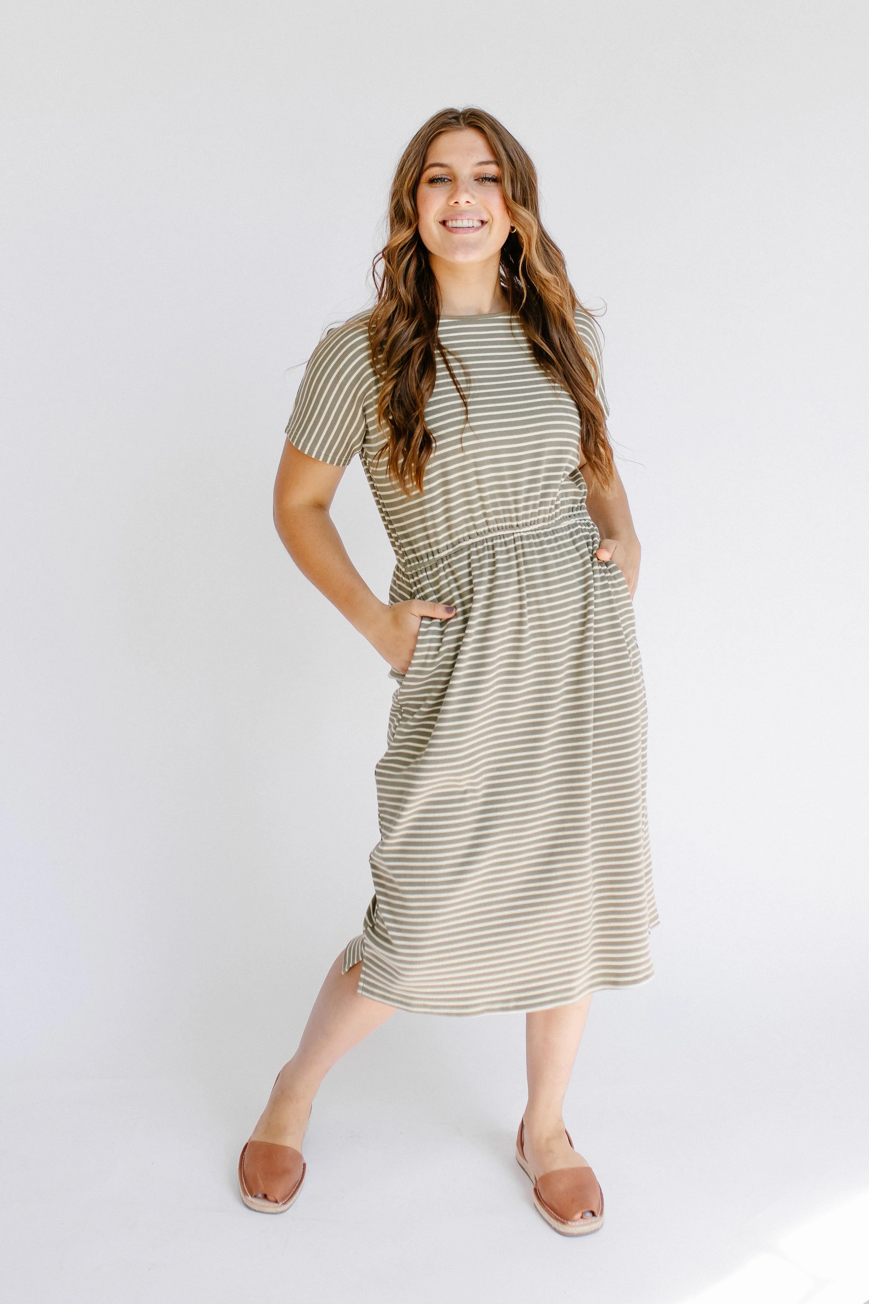 'Hannah' Striped Cotton Blend Midi Dress