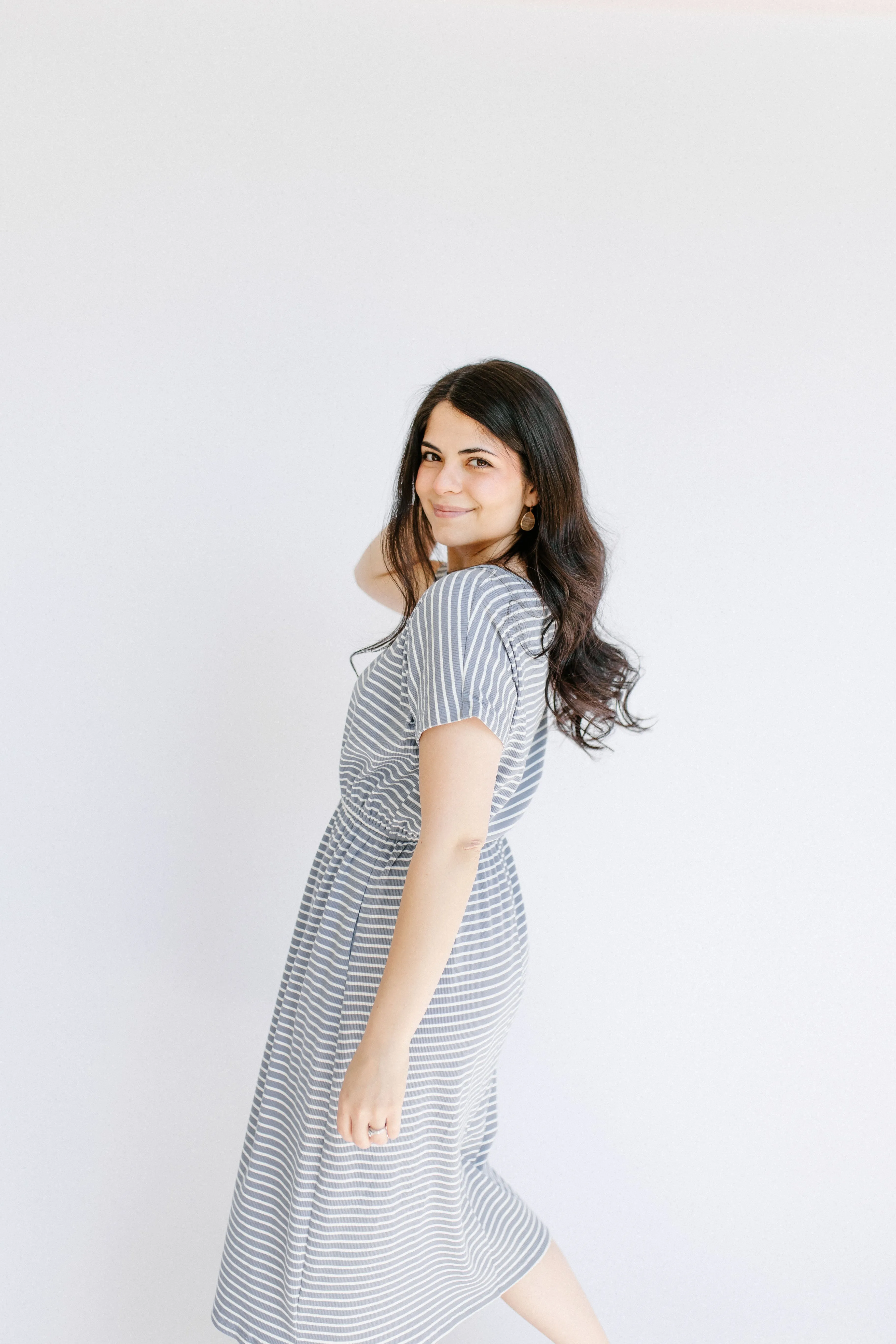 'Hannah' Striped Cotton Blend Midi Dress