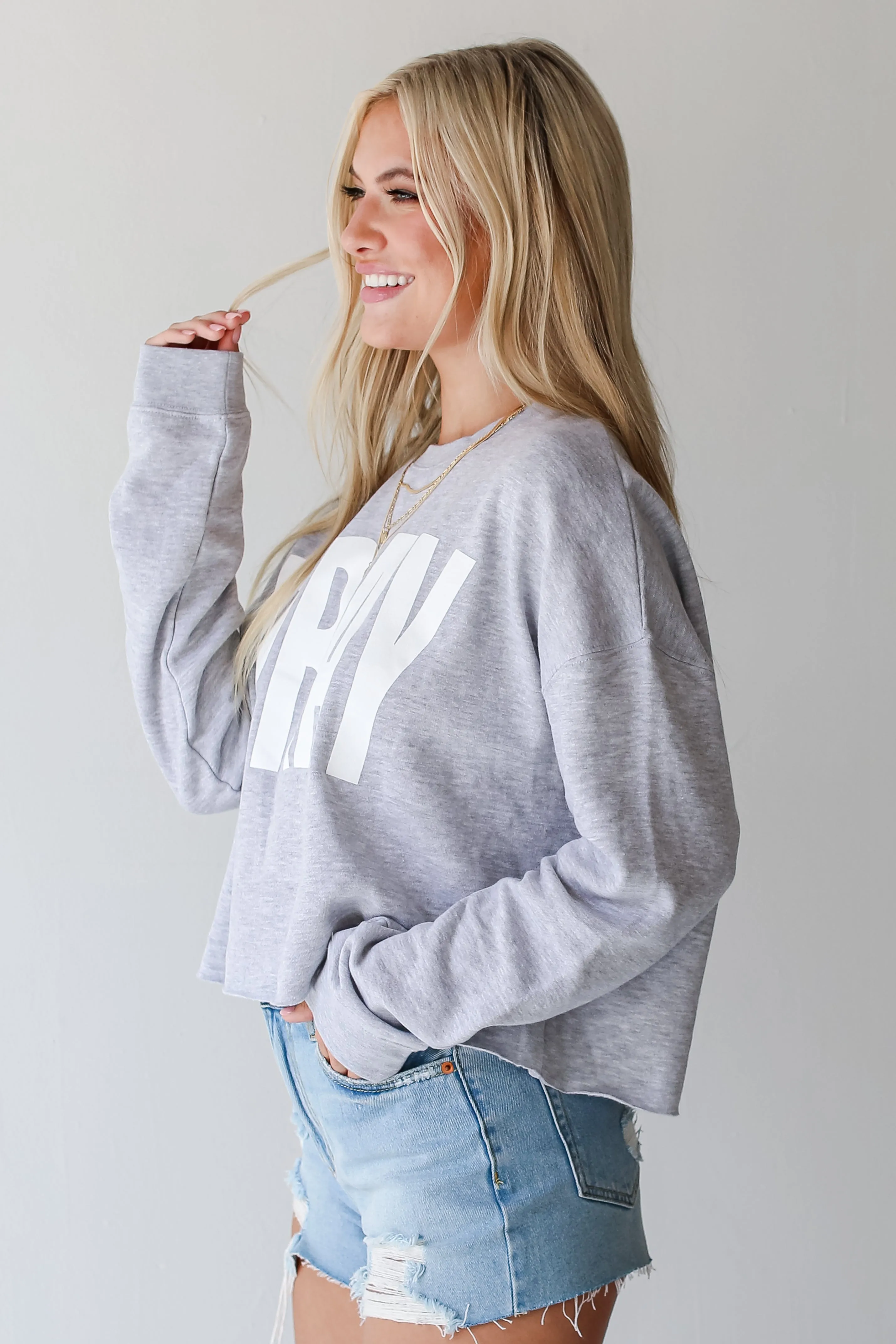 Heather Grey Pray Cropped Sweatshirt