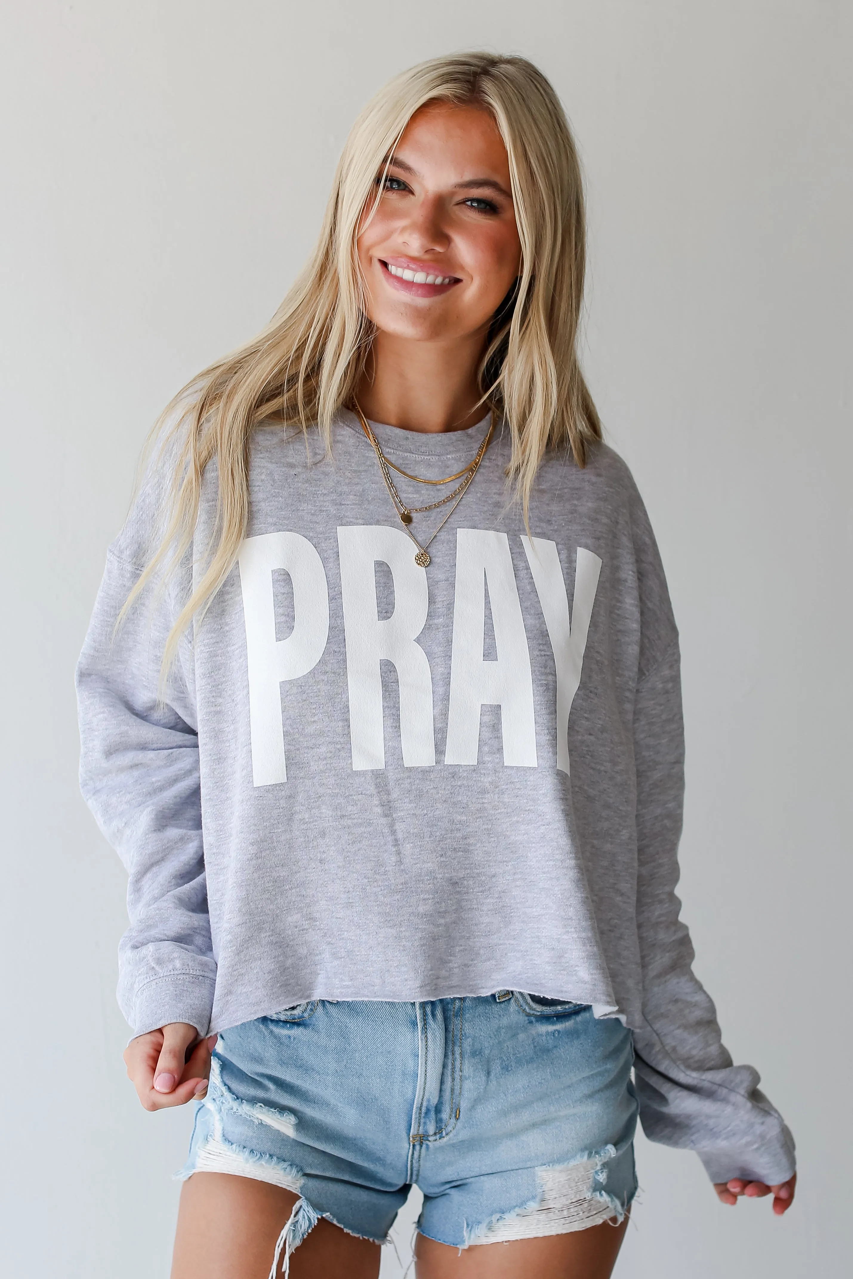 Heather Grey Pray Cropped Sweatshirt