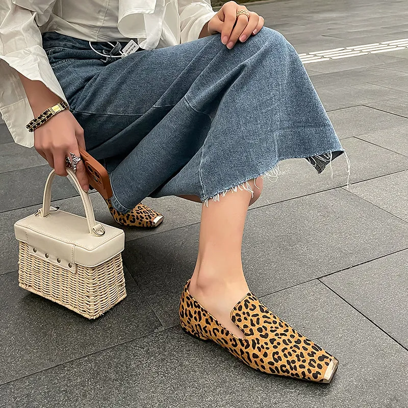 Hiba Square Toe Leopard Flats