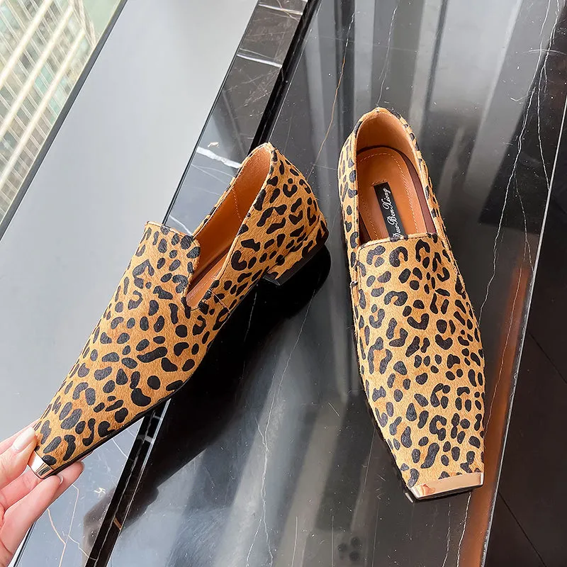 Hiba Square Toe Leopard Flats