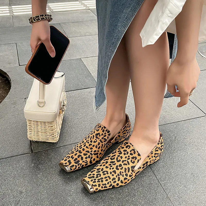 Hiba Square Toe Leopard Flats