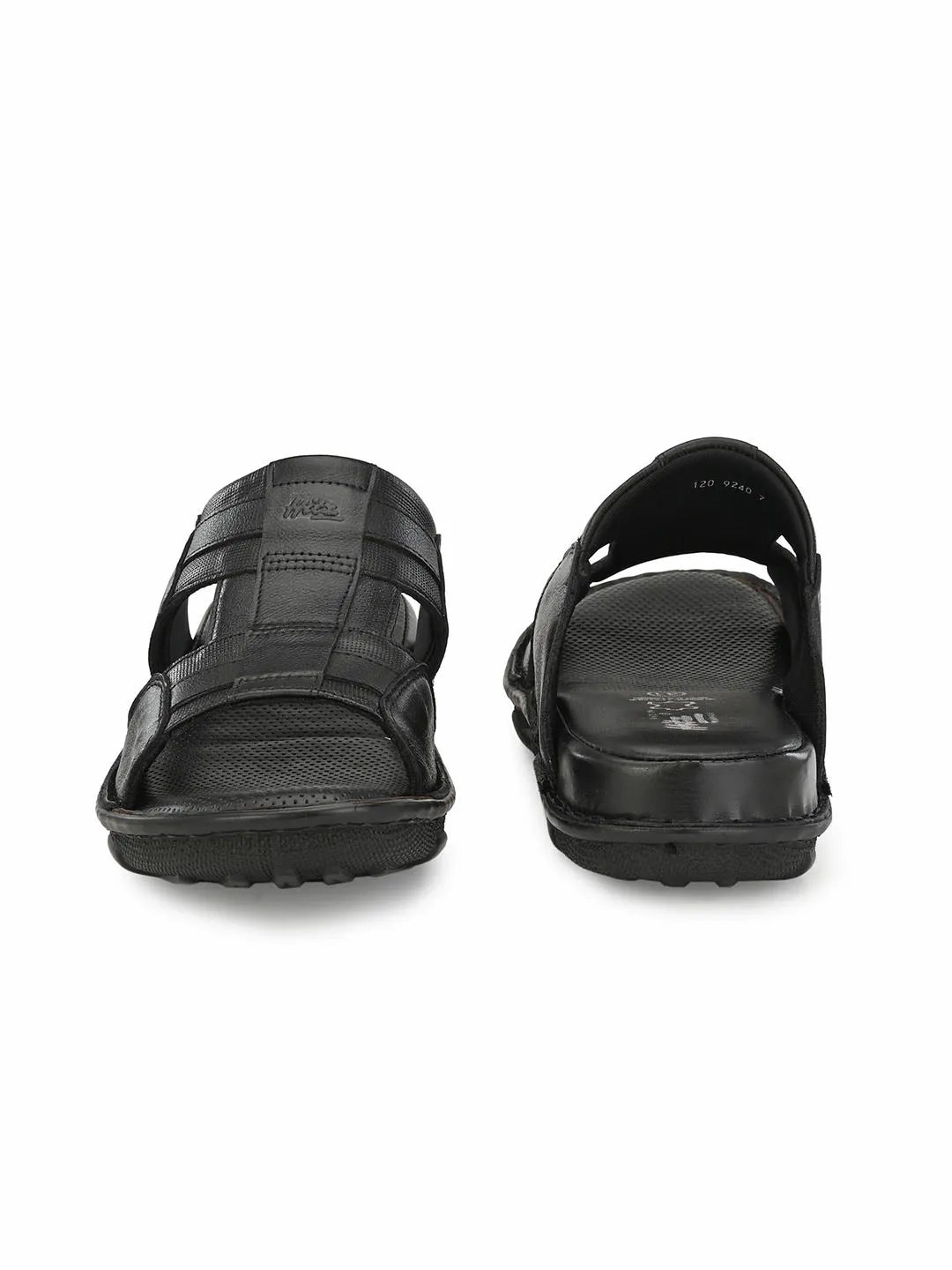 Hitz Men's Black Leather Open Toe Comfort Slippers