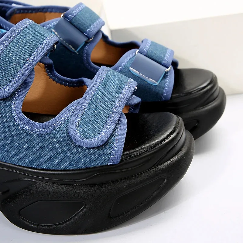 Hnzxzm Blue Denim Chunky Platform Sandals Women Summer Plus Size Wedge Sandals Woman Gothic Hook Loop Thick Bottom Sandalias Mujer