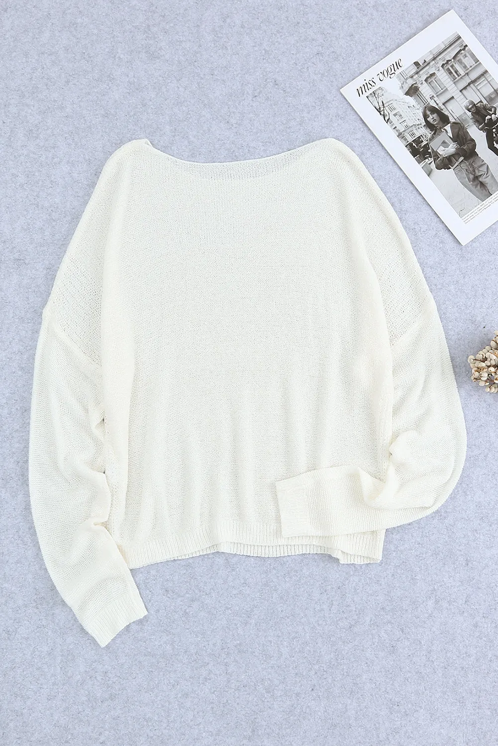 iForgirls White Solid Drop Shoulder Pullover Sweater