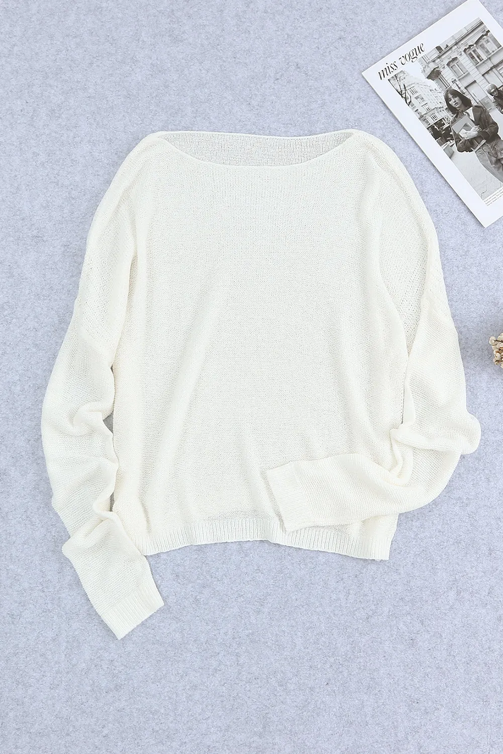 iForgirls White Solid Drop Shoulder Pullover Sweater