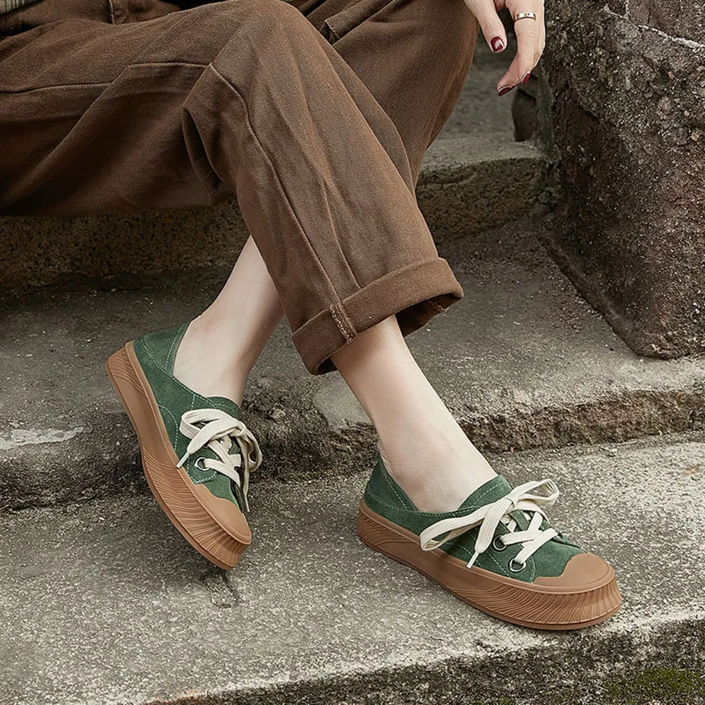 Lace-Up Suede Leather Flat Shoes (Worn as Slippers)