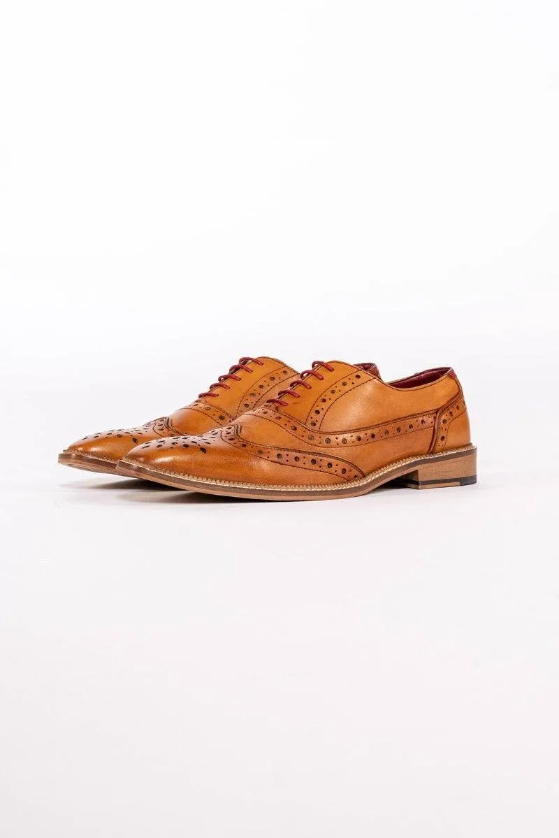 Larkin Mid Tan Leather Brogue Shoe