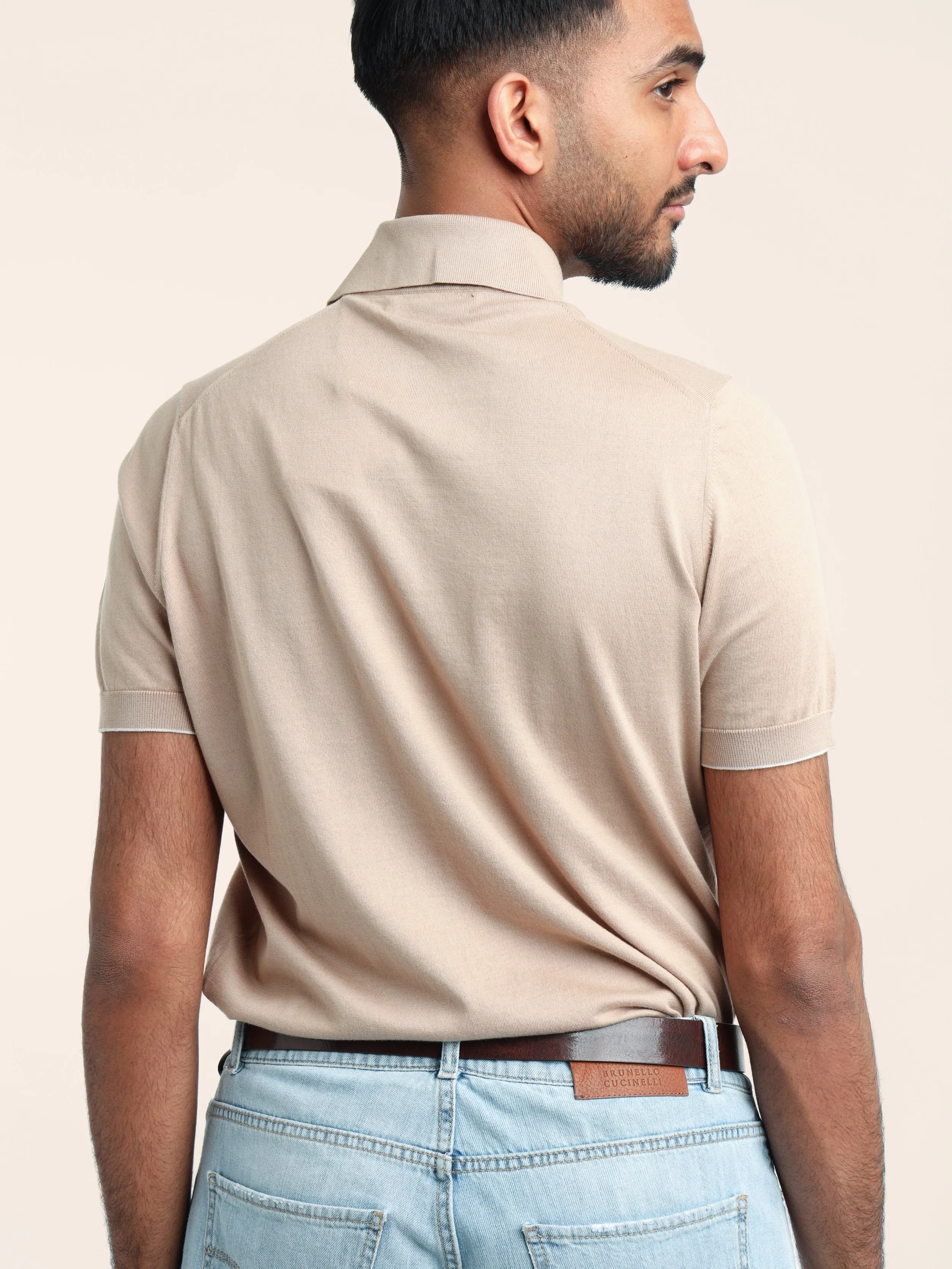 Light Brown Cotton Lightweight Knit Polo