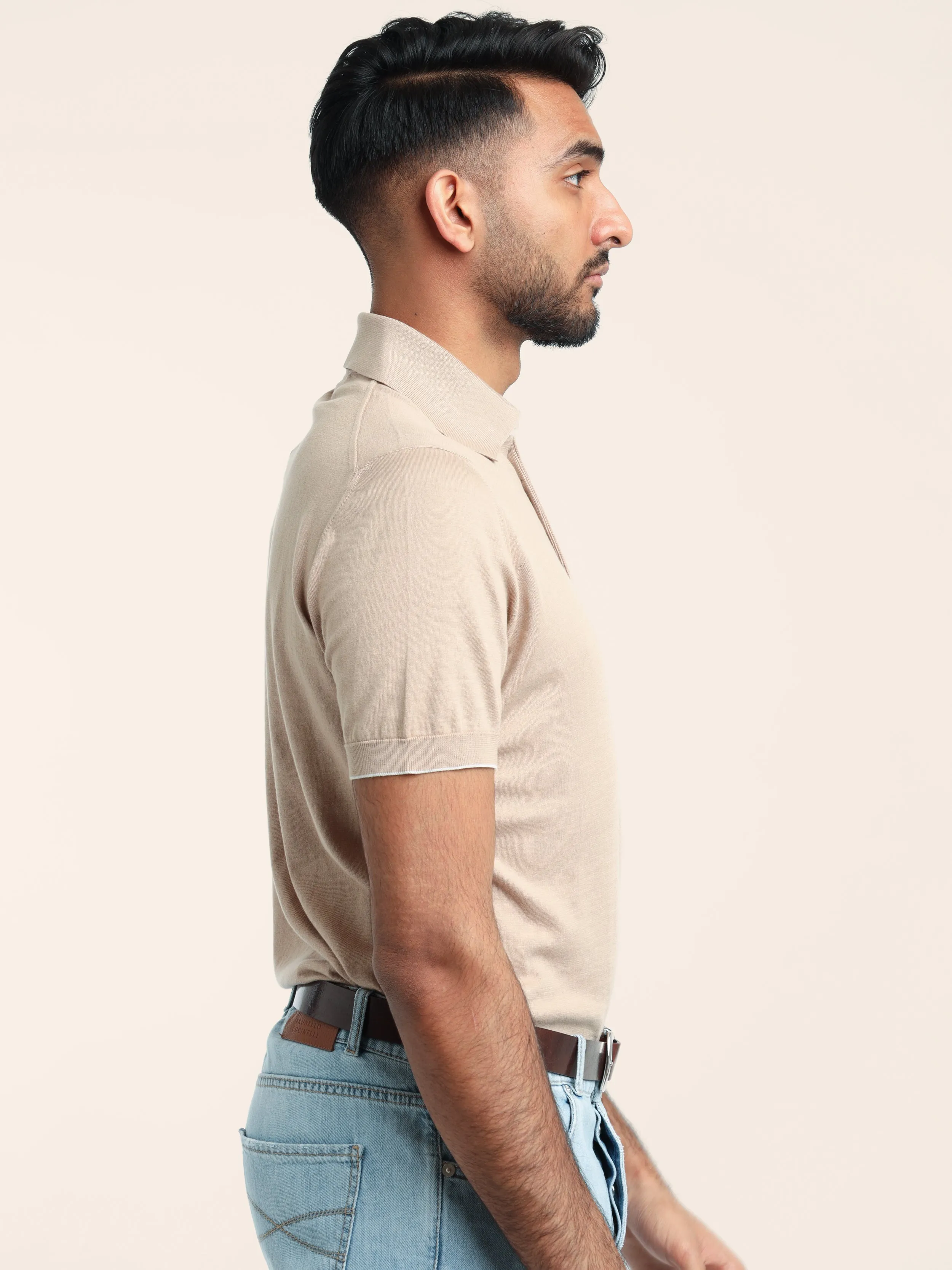 Light Brown Cotton Lightweight Knit Polo