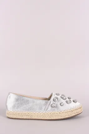 Liliana Jeweled Embellished Satin Espadrille Loafer Flat