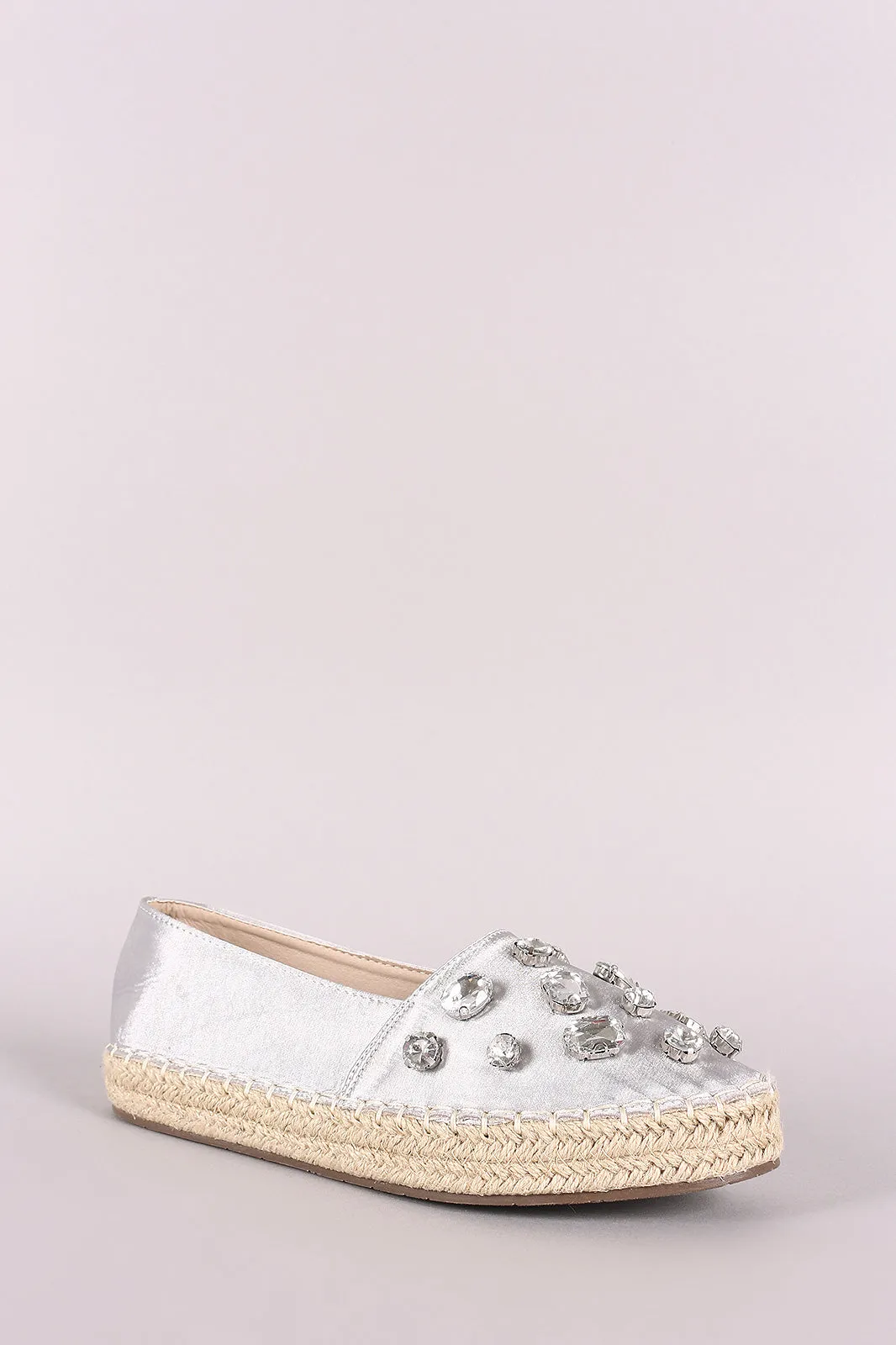 Liliana Jeweled Embellished Satin Espadrille Loafer Flat