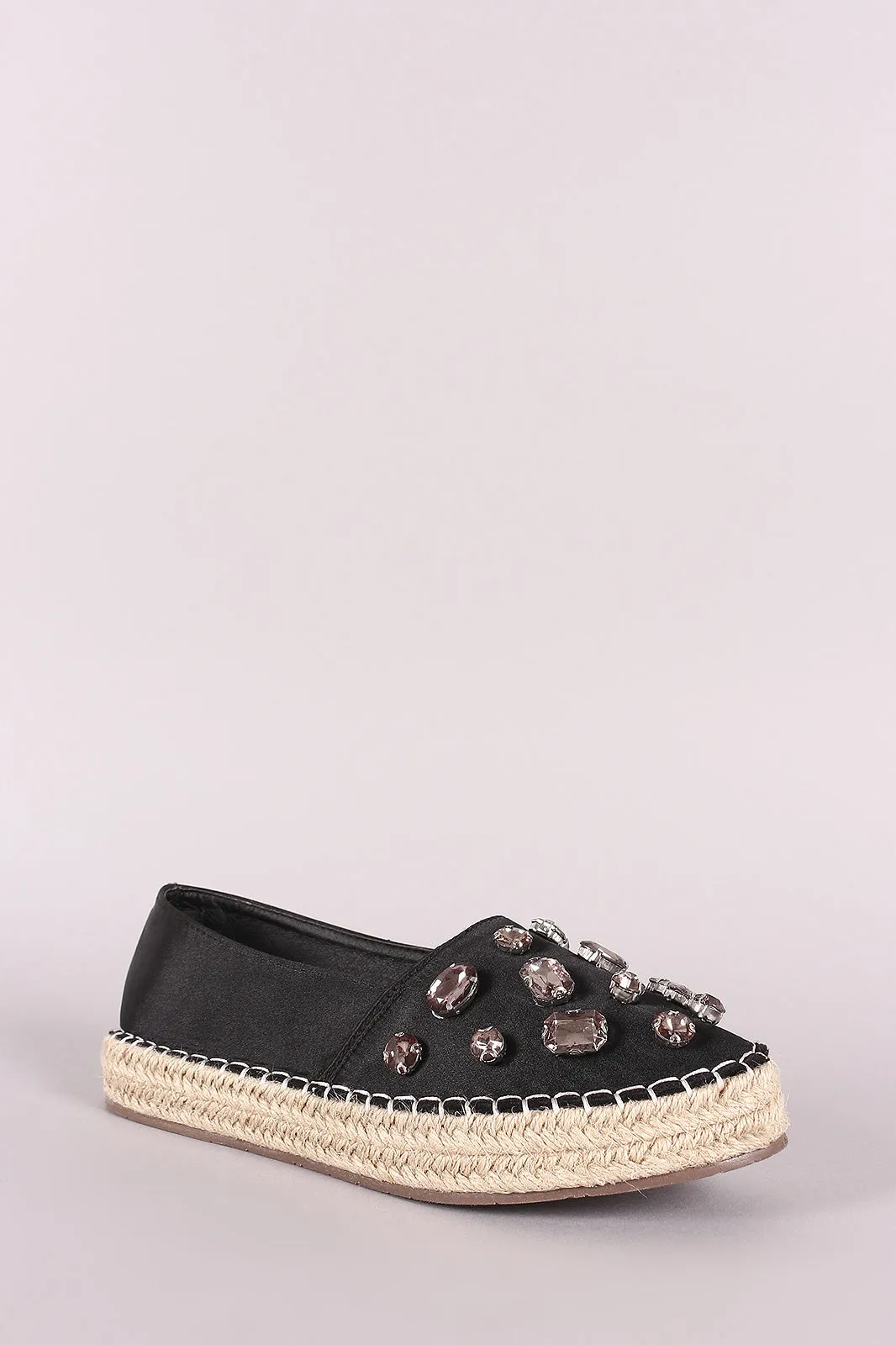 Liliana Jeweled Embellished Satin Espadrille Loafer Flat