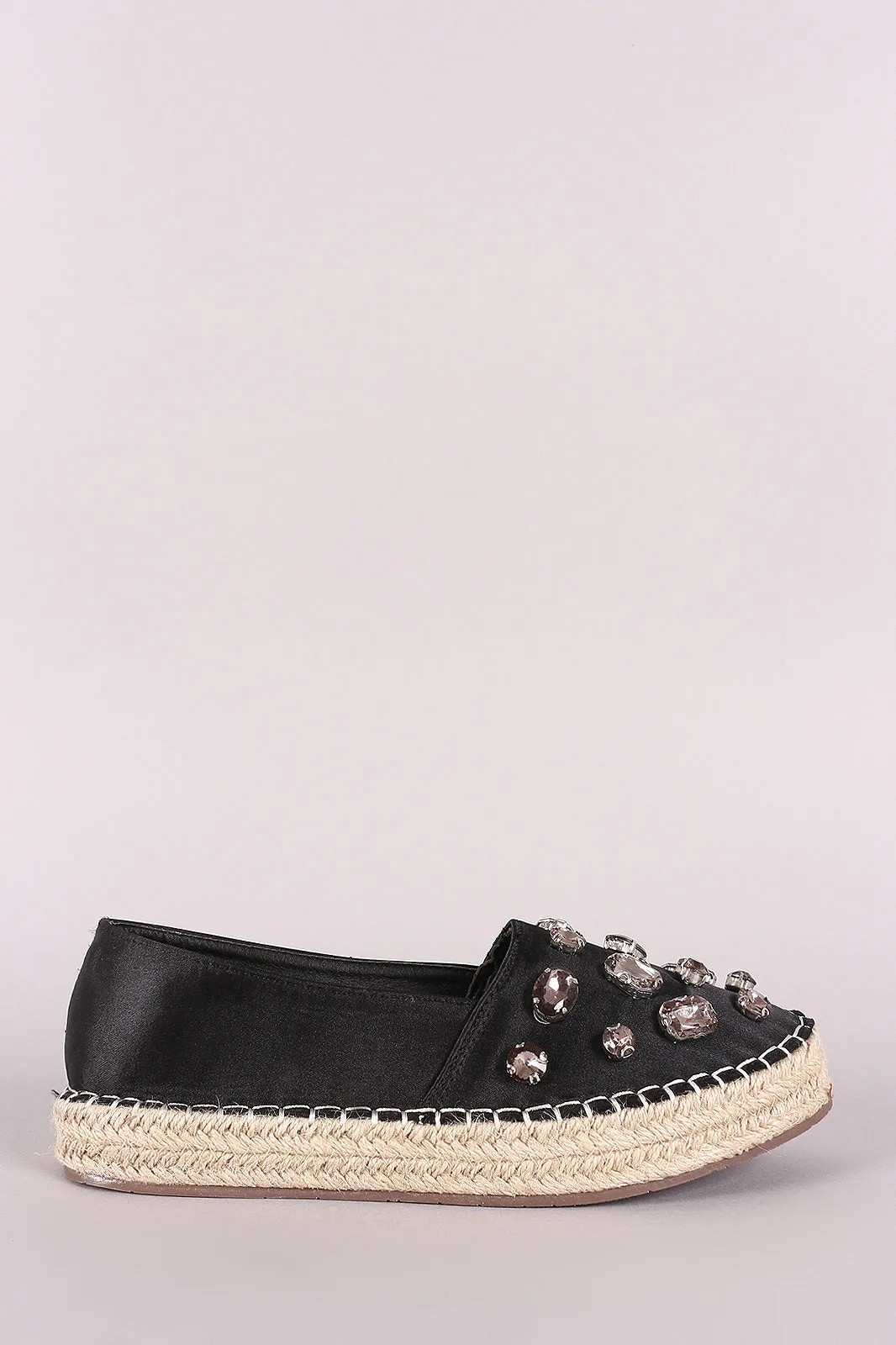 Liliana Jeweled Embellished Satin Espadrille Loafer Flat