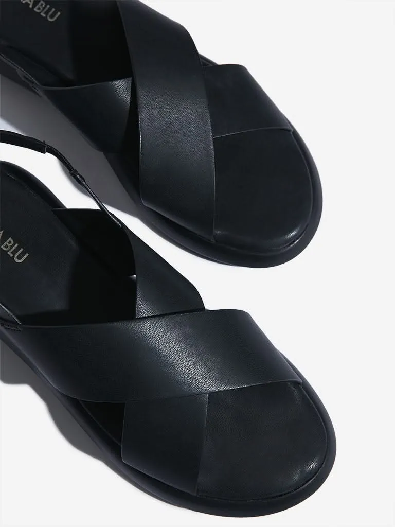 LUNA BLU Black Cross-Strap Sandals