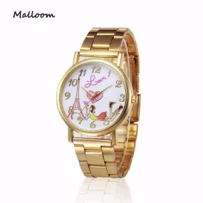 MALLOOM Top Brand Luxury Famous Female Clock Lovely Lady Dress Golden Dial Stainless Steel Quartz Wrist Watch Montre Femme Y30