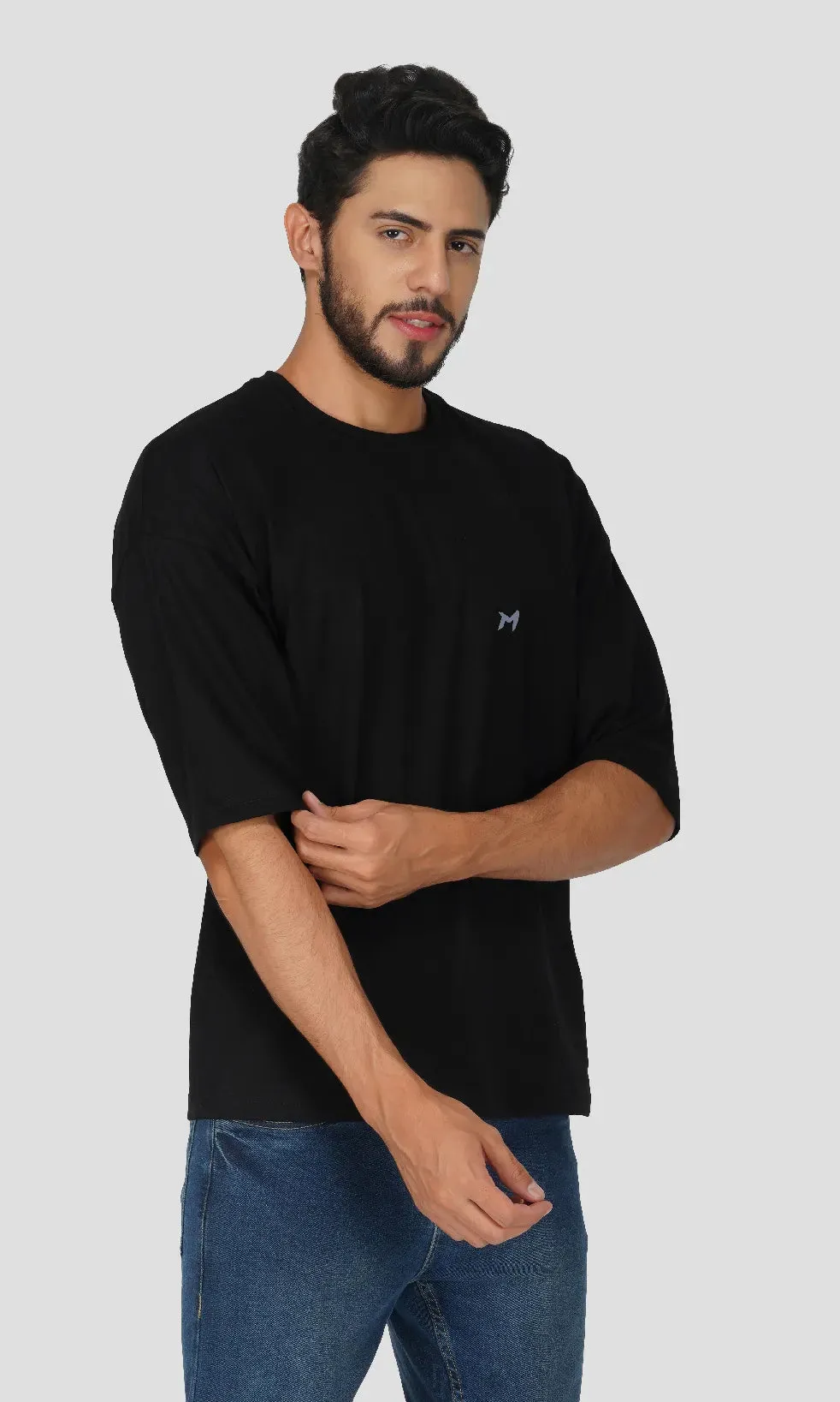 Mebadass Cotton Men's OverSized/Baggy Dropshoulder T-shirts - Black