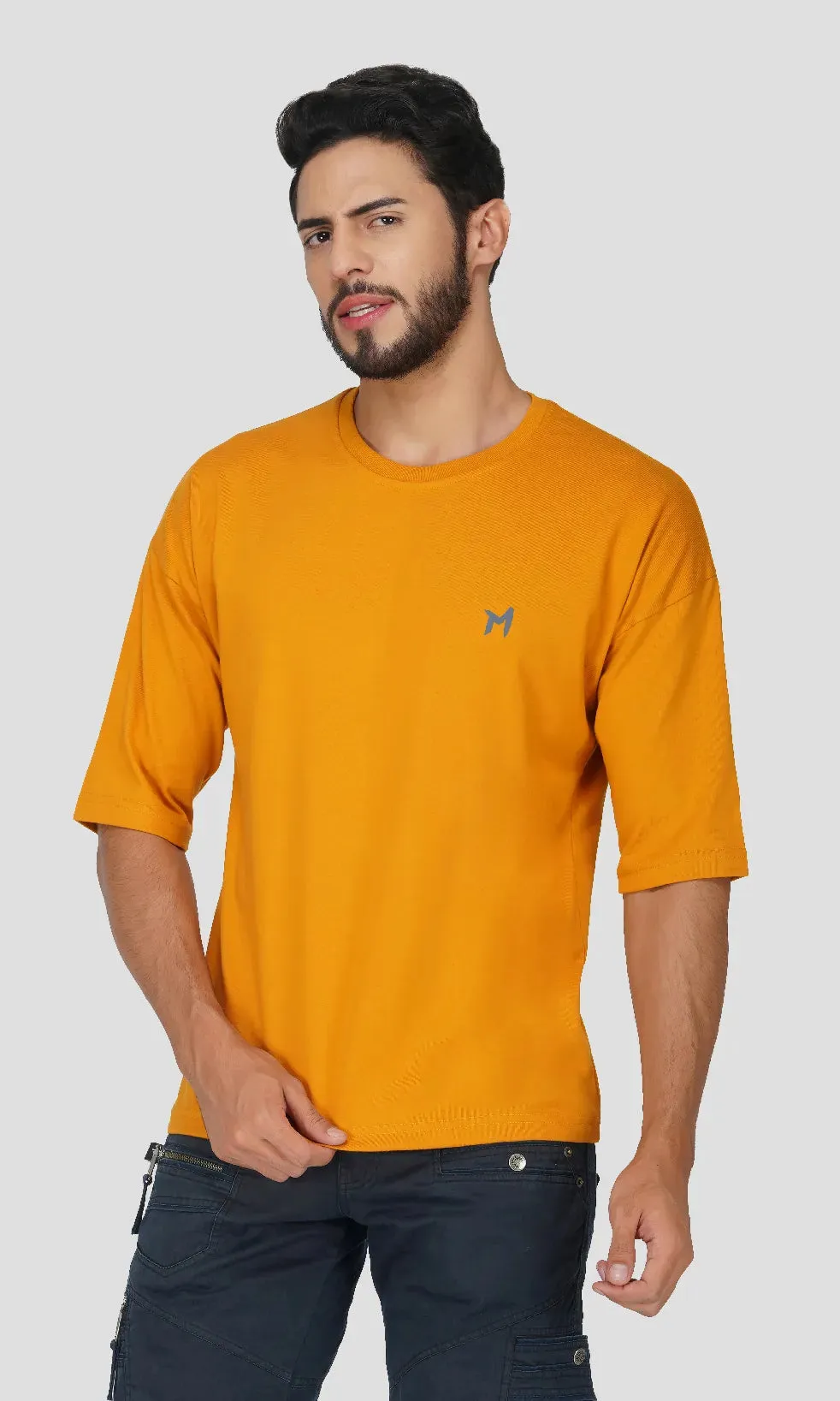 Mebadass Cotton Men's OverSized/Baggy Dropshoulder T-shirts - Mustard Yellow