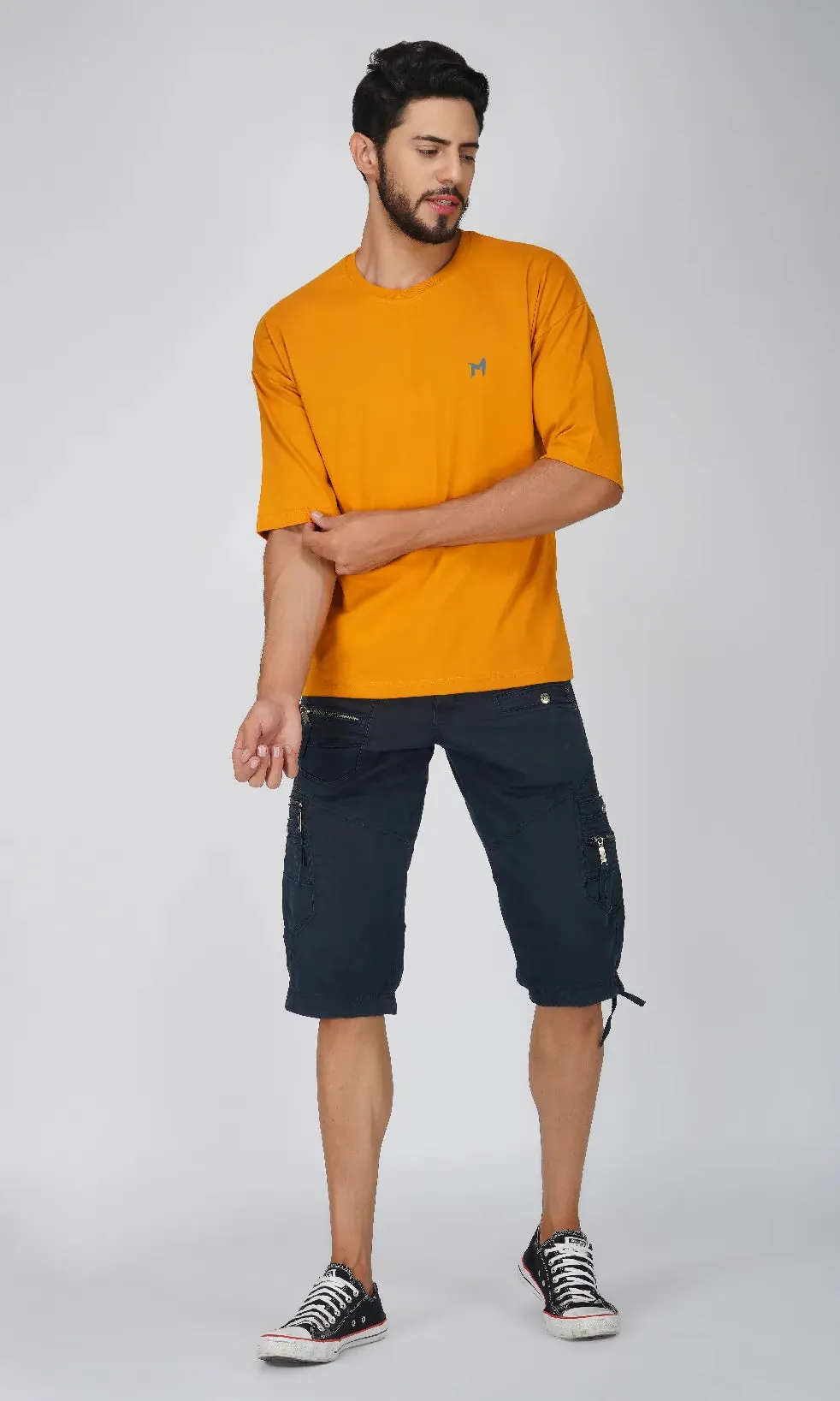 Mebadass Cotton Men's OverSized/Baggy Dropshoulder T-shirts - Mustard Yellow