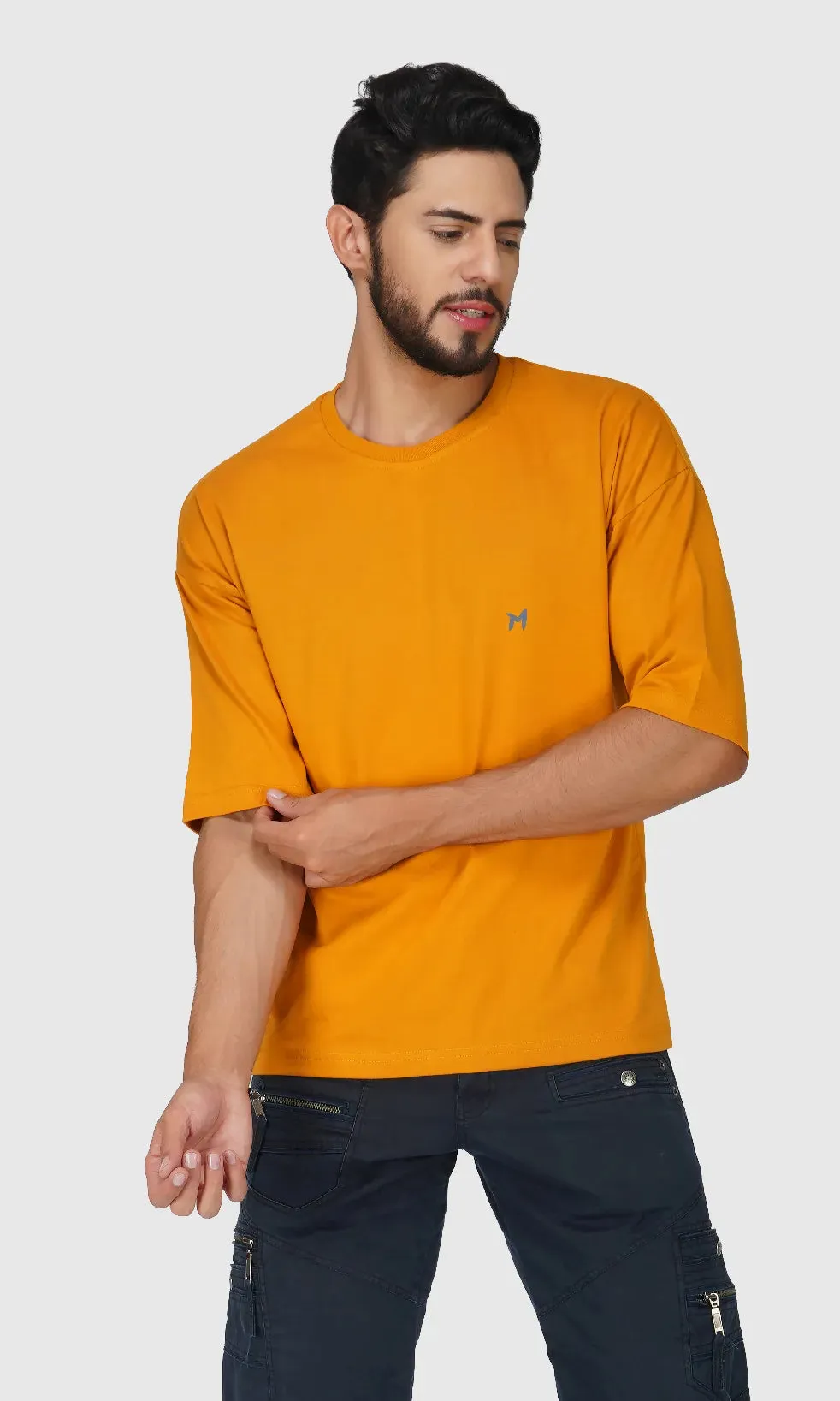 Mebadass Cotton Men's OverSized/Baggy Dropshoulder T-shirts - Mustard Yellow