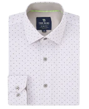 Men's Slim Fit Performance Long Sleeve Printed Shirt Dots White