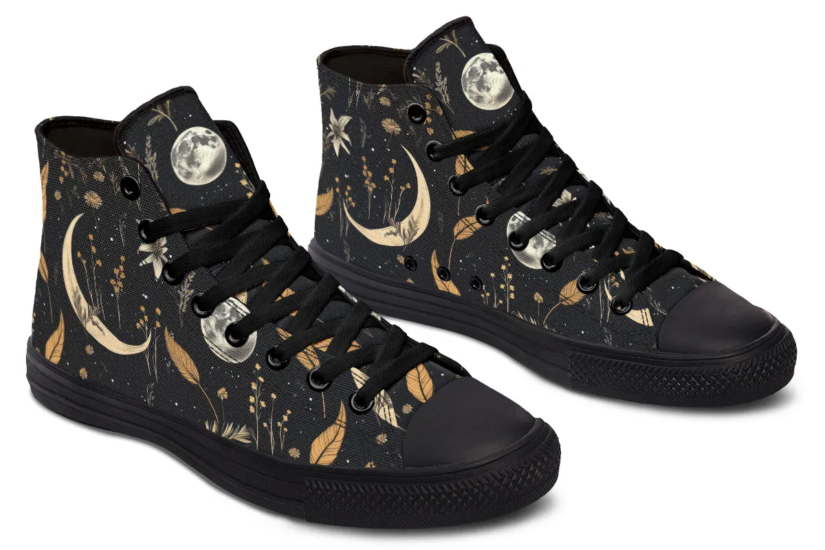 Moonlit Botanica High Tops - Classic Premium Canvas Shoes with Comfortable and Durable Soles