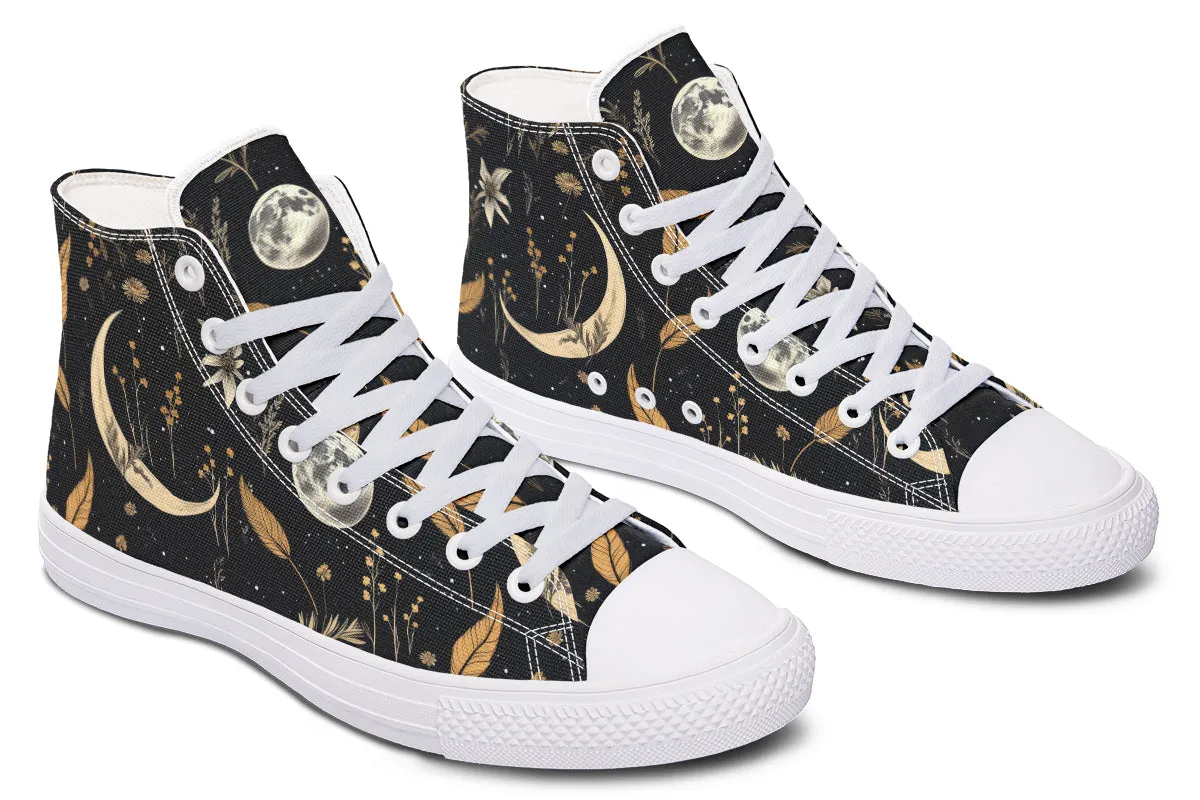 Moonlit Botanica High Tops - Classic Premium Canvas Shoes with Comfortable and Durable Soles