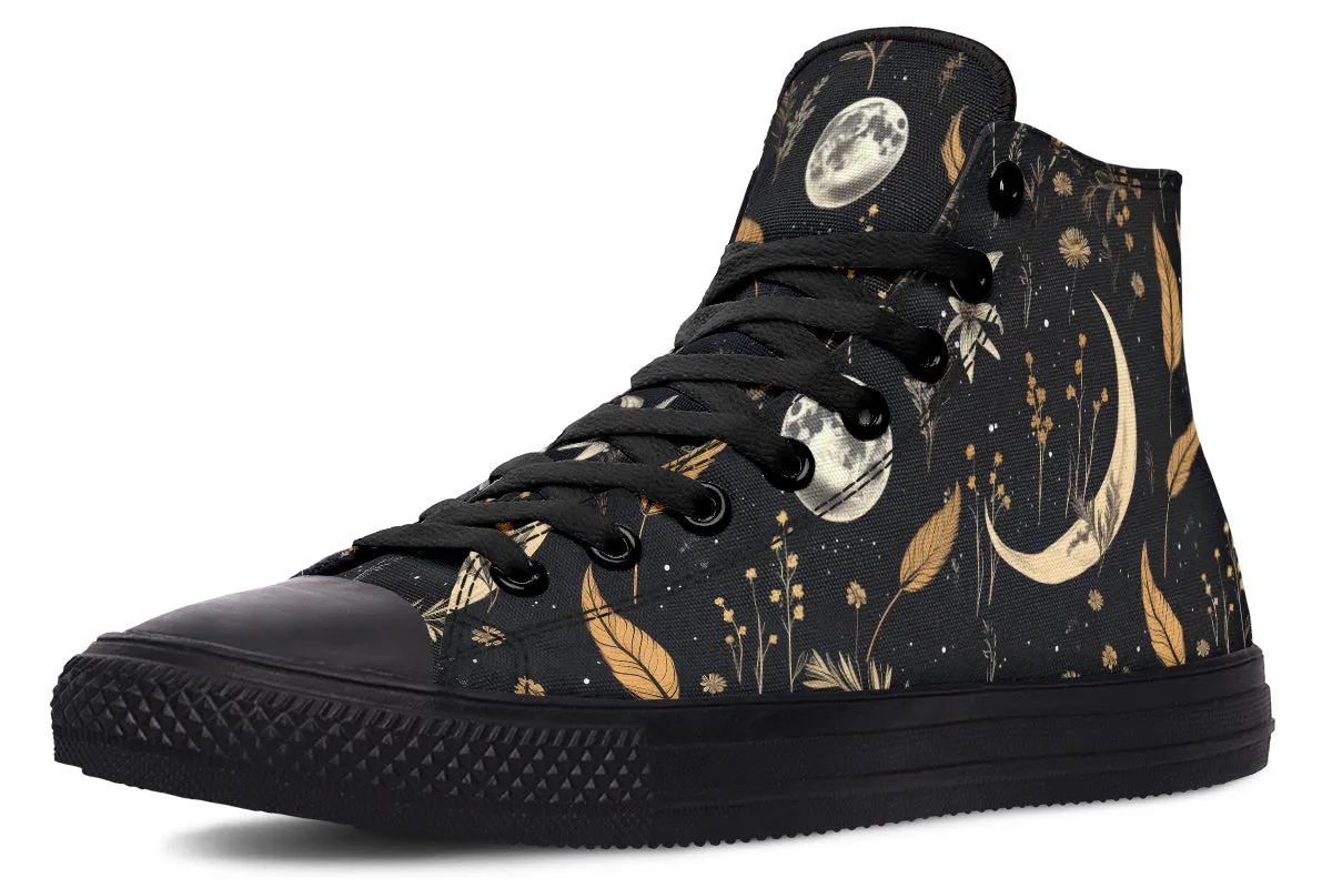 Moonlit Botanica High Tops - Classic Premium Canvas Shoes with Comfortable and Durable Soles