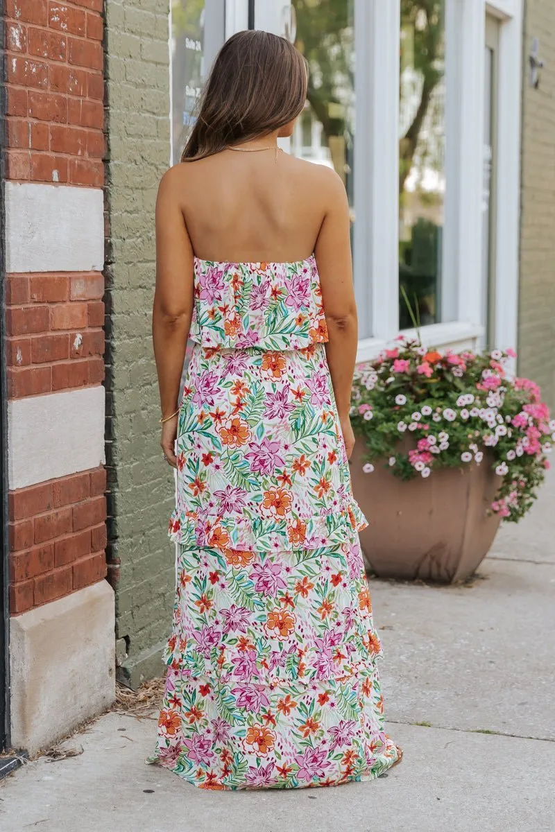 Multi Floral Strapless Slit Maxi Dress - FINAL SALE