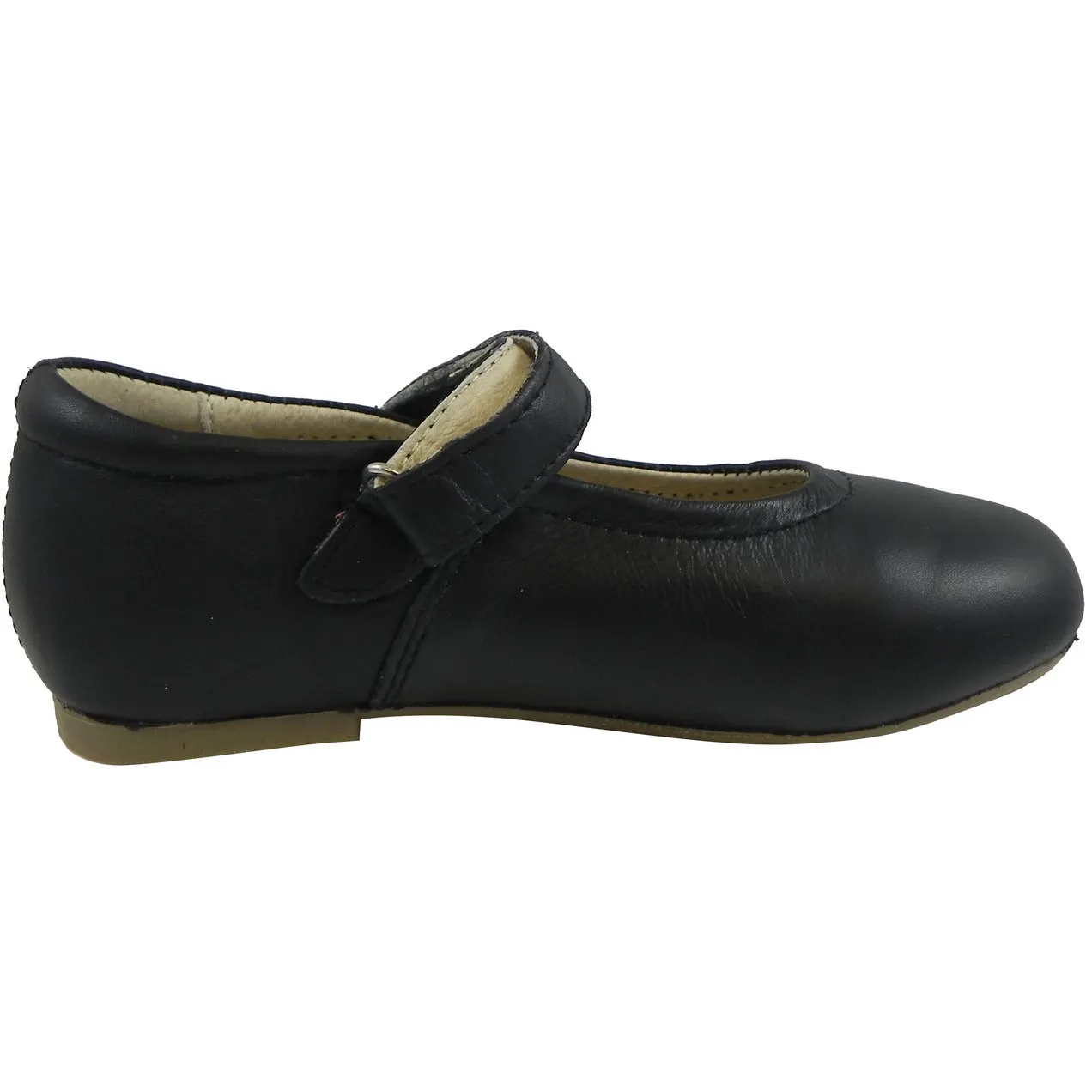 Old Soles Girl's 800 Praline Black Leather Hook and Loop Mary Jane Flats