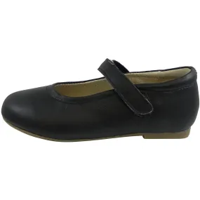 Old Soles Girl's 800 Praline Black Leather Hook and Loop Mary Jane Flats