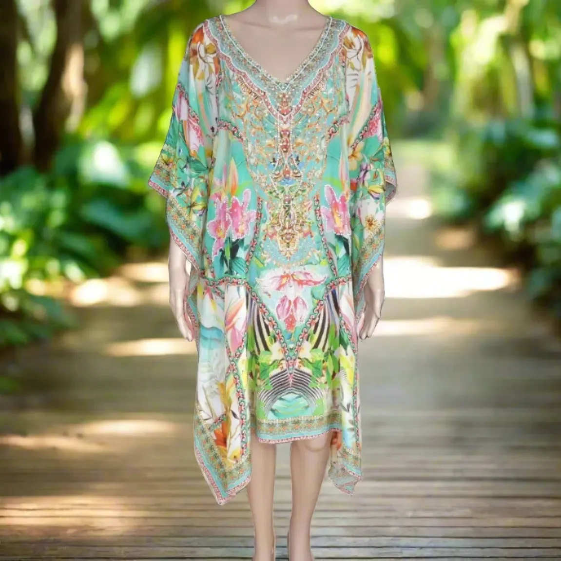 Paradise Resort Short beaded Kaftan