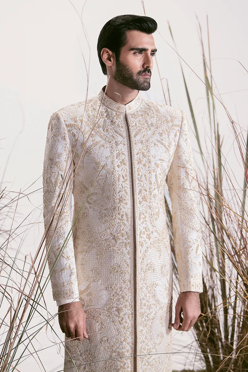 PEARL WHITE EMBROIDERED SHERWANI