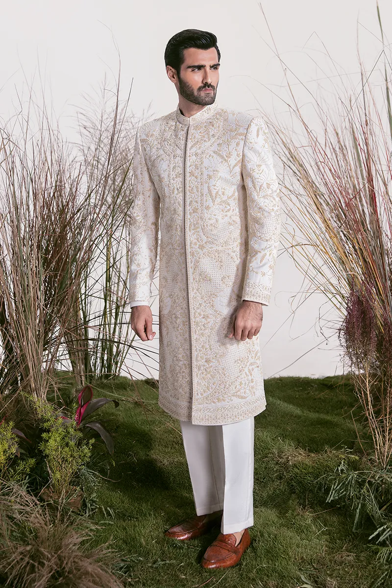 PEARL WHITE EMBROIDERED SHERWANI