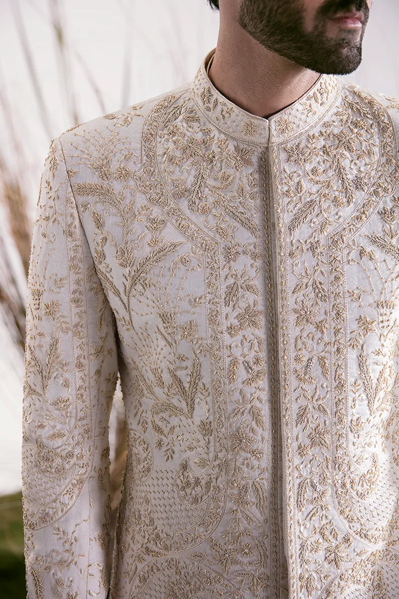 PEARL WHITE EMBROIDERED SHERWANI