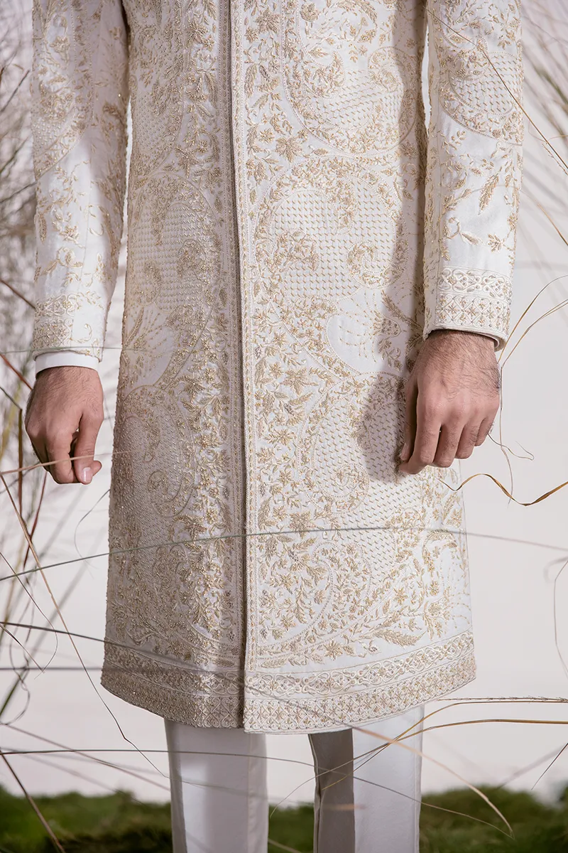 PEARL WHITE EMBROIDERED SHERWANI