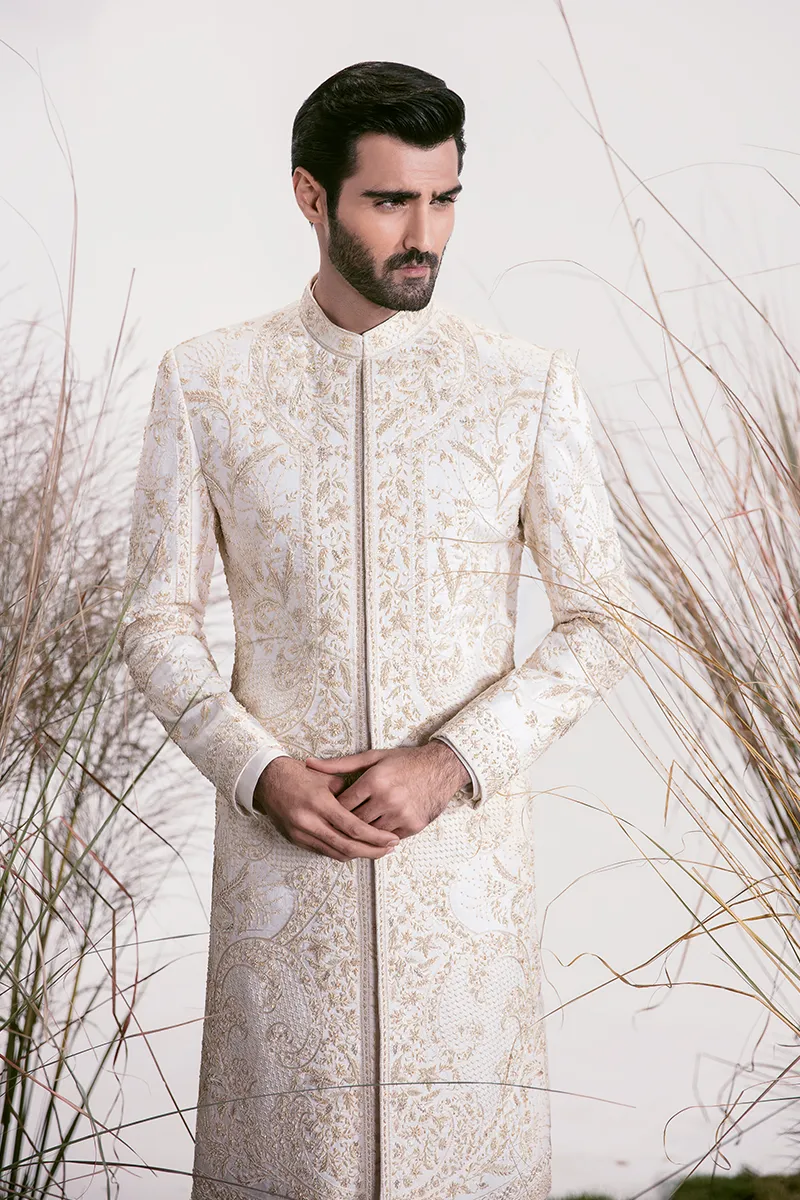 PEARL WHITE EMBROIDERED SHERWANI