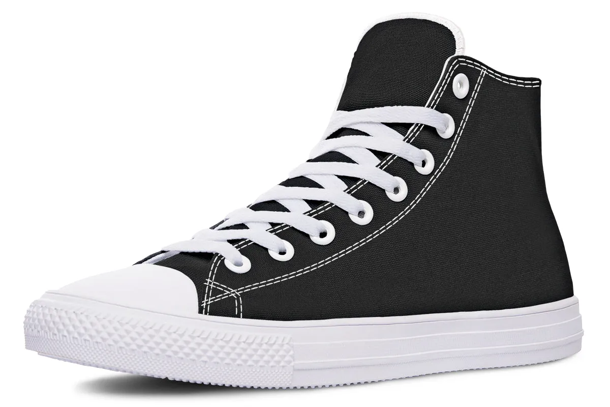 Pitch Black High Tops - Classic Premium Canvas Shoes with Comfortable and Durable Soles