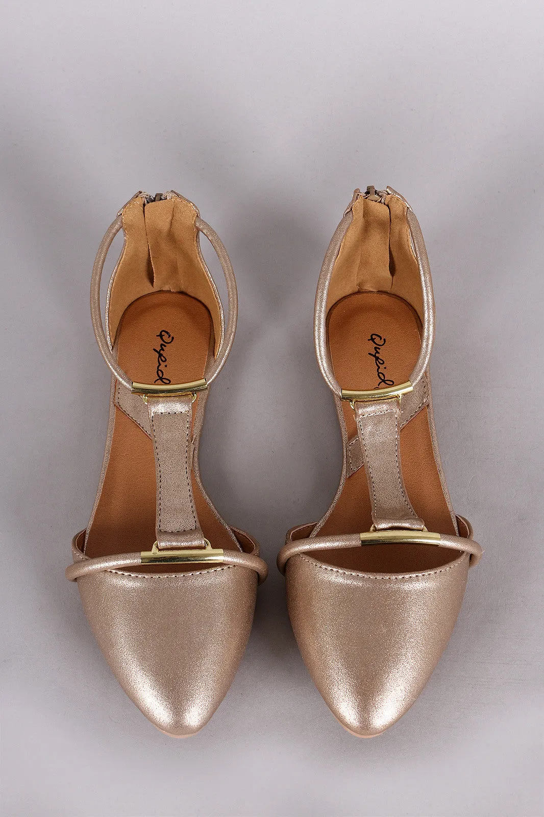 Qupid Gold-Plated Hardware Embellished Pointy Toe Flat