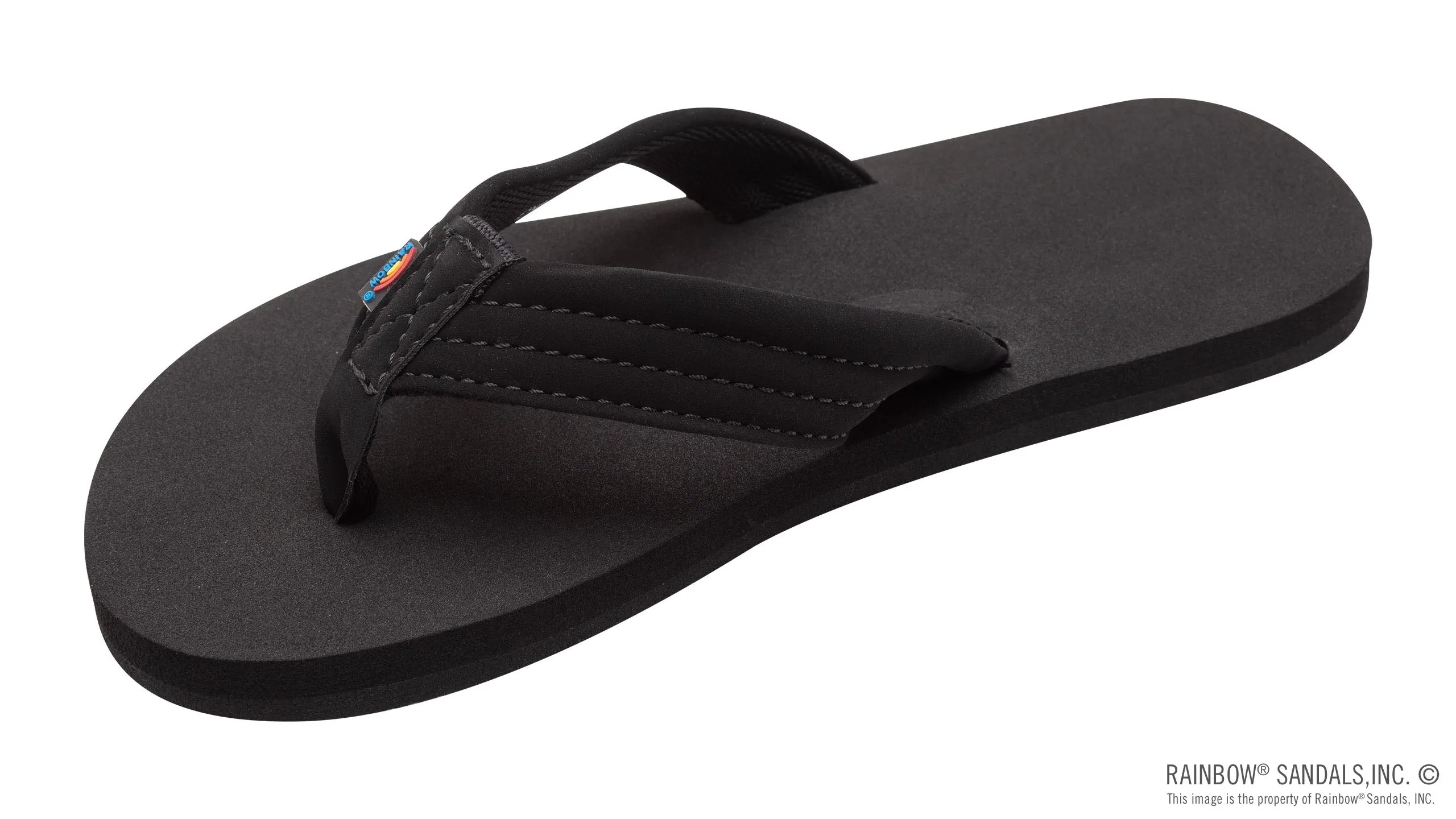 Rainbow Sandals  The Grombow - Soft Rubber Top Sole with 1" Strap and Pin line - Black