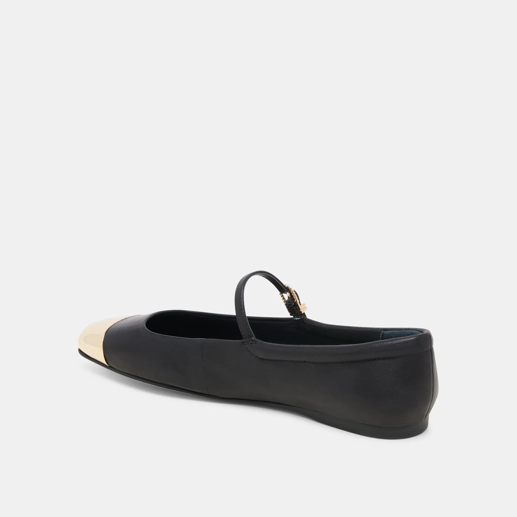 REYES TOE CAP BALLET FLATS BLACK LEATHER