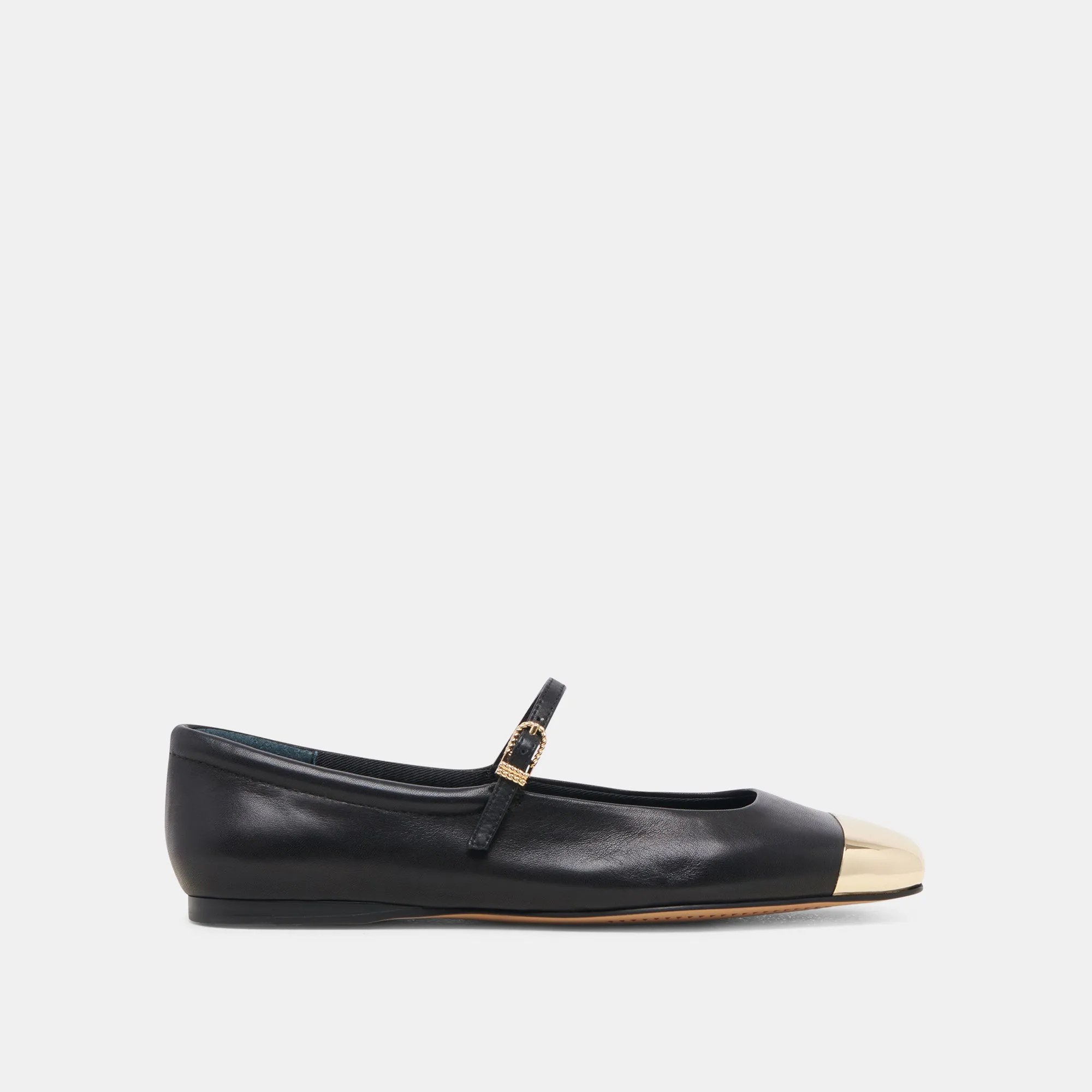 REYES TOE CAP BALLET FLATS BLACK LEATHER