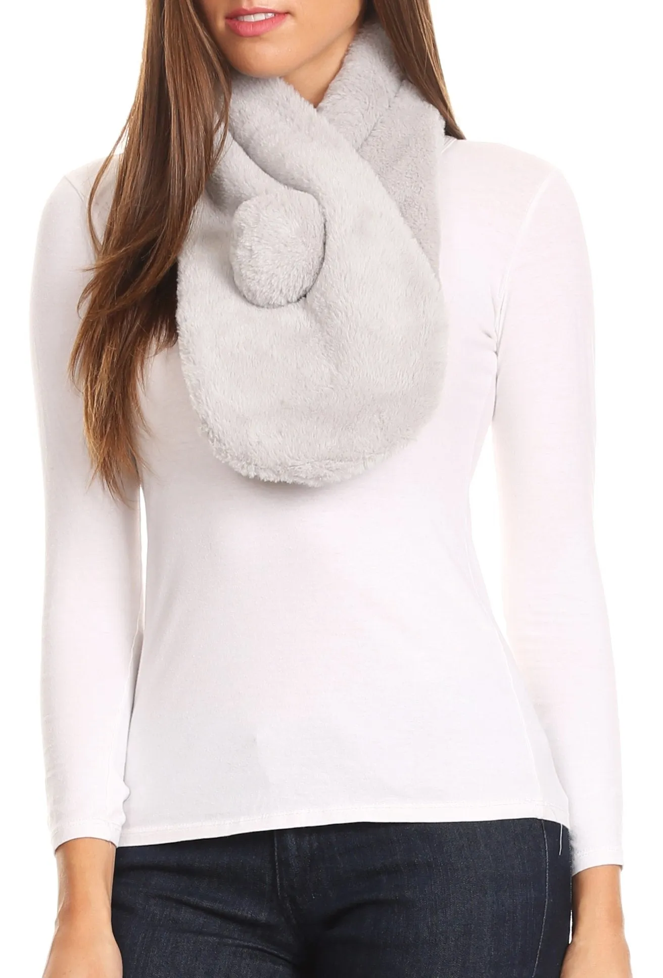 Sakkas Elise Faux Fur Mink Soft Warm Scarf with Pom-Pom